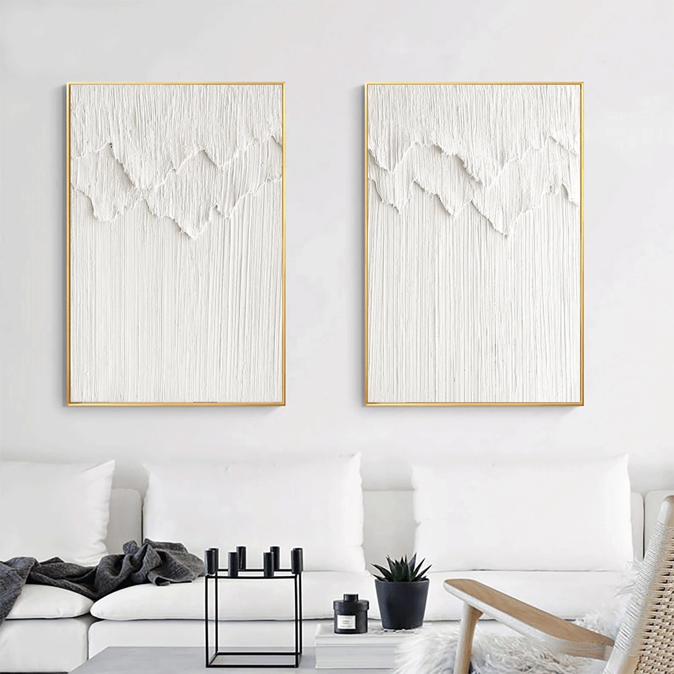 Set of 2 3D Textured Plaster Art Painting Minimalistic Original Room Decor