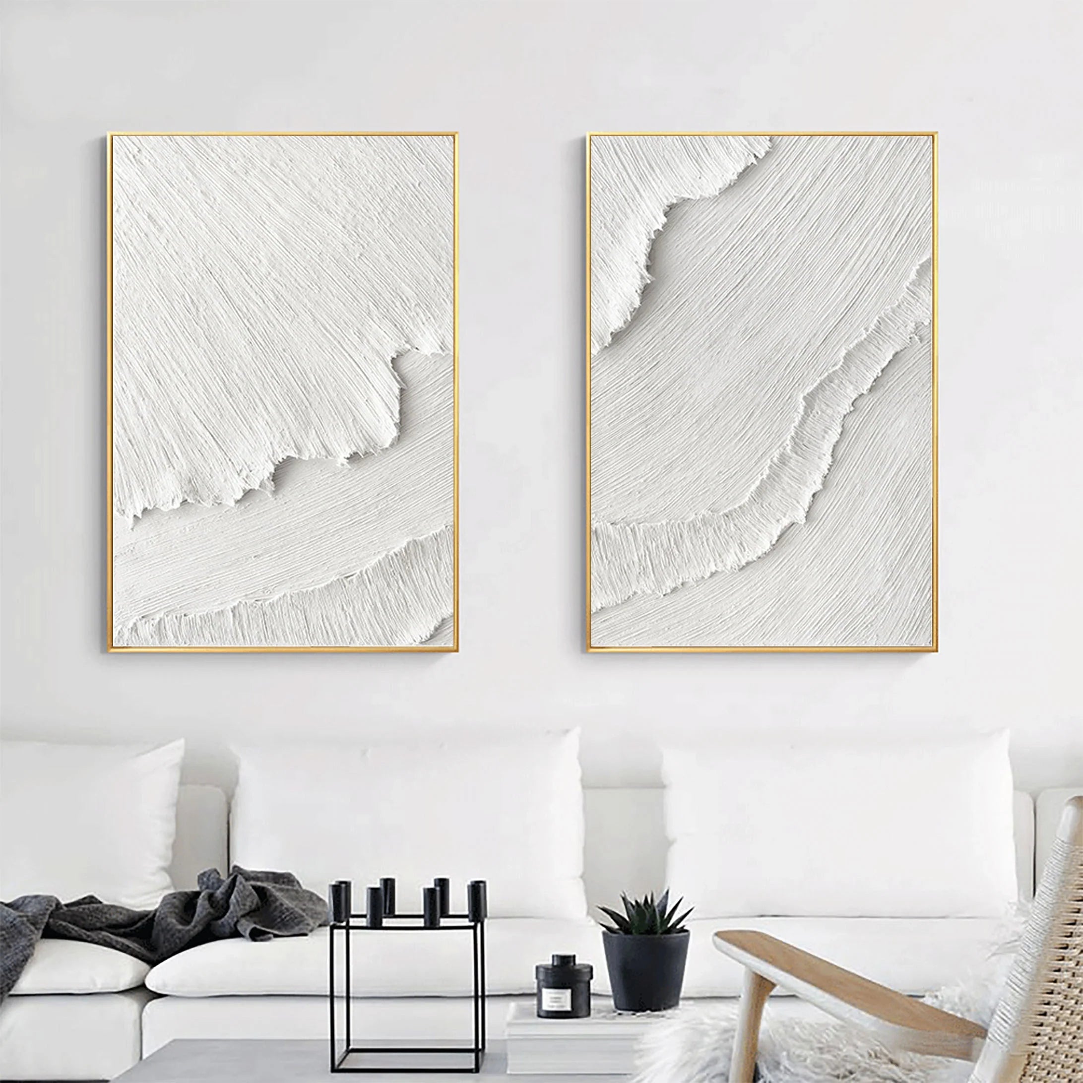 Set of 2 Plaster Art Large Painting Minimalistic Textured Wall Decor