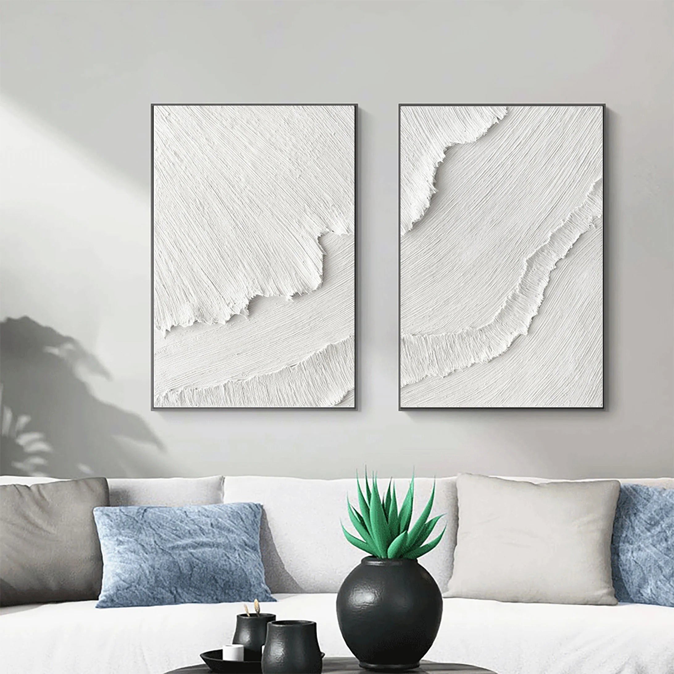 Set of 2 Plaster Art Large Painting Minimalistic Textured Wall Decor