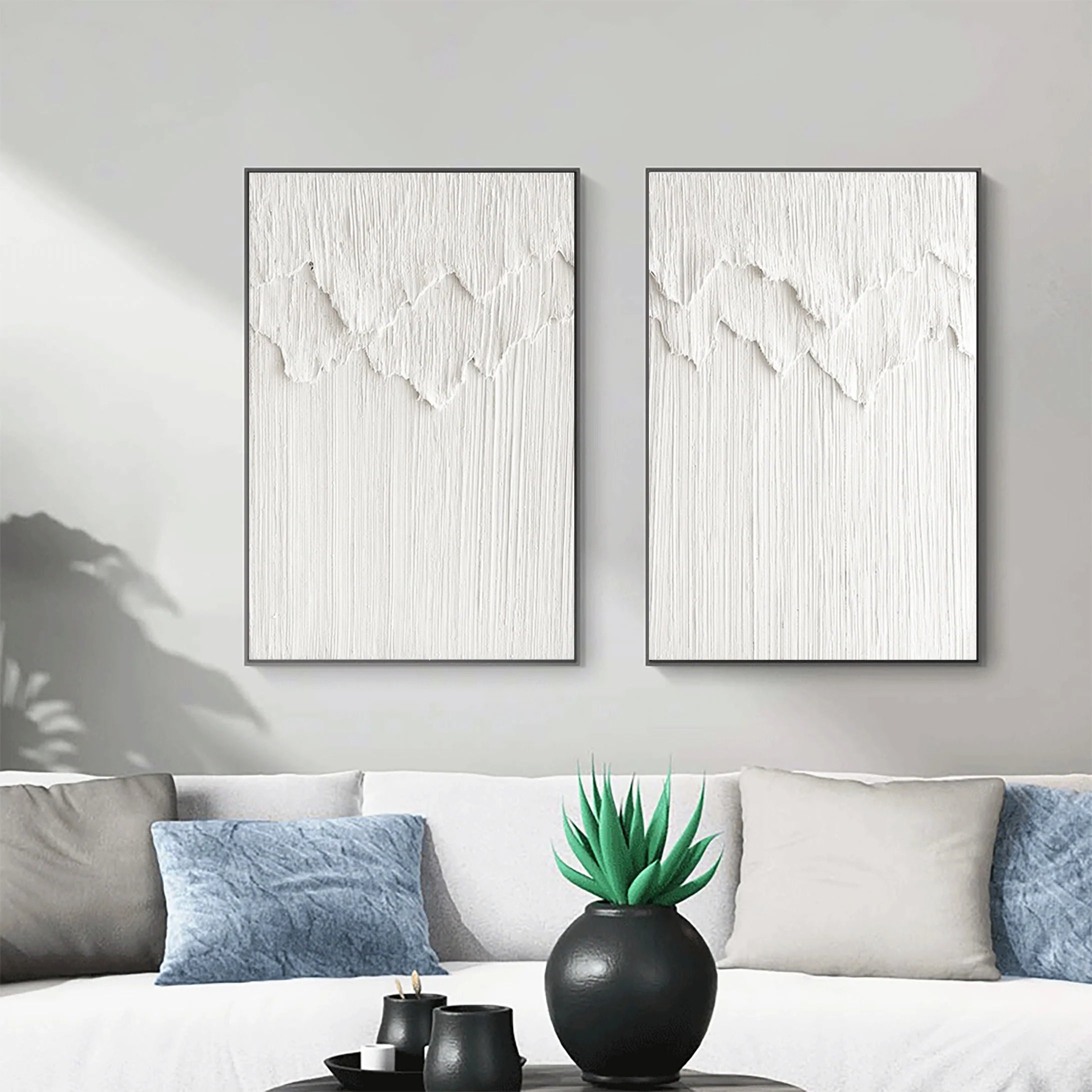 Set of 2 3D Textured Plaster Art Painting Minimalistic Original Room Decor