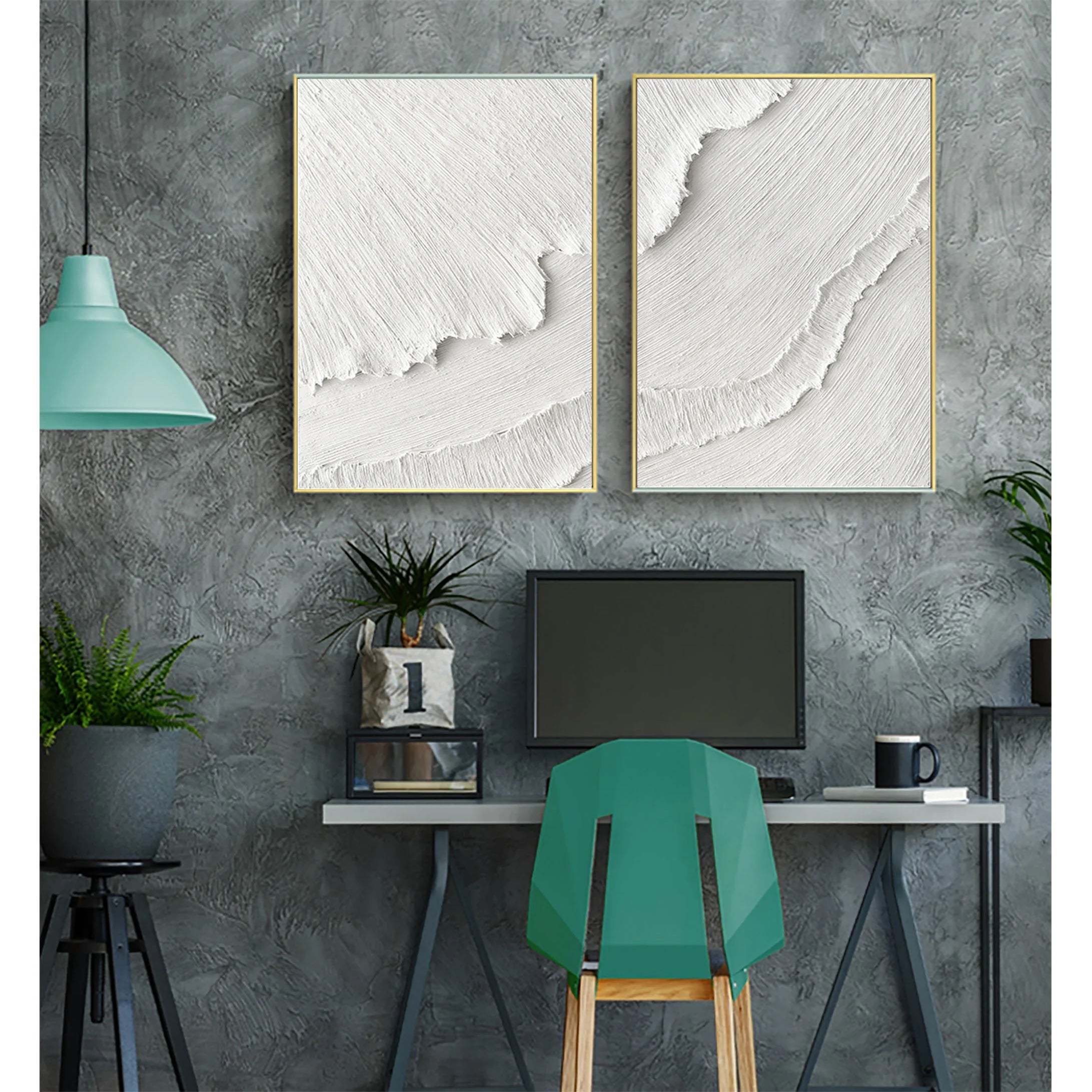 Set of 2 Plaster Art Large Painting Minimalistic Textured Wall Decor