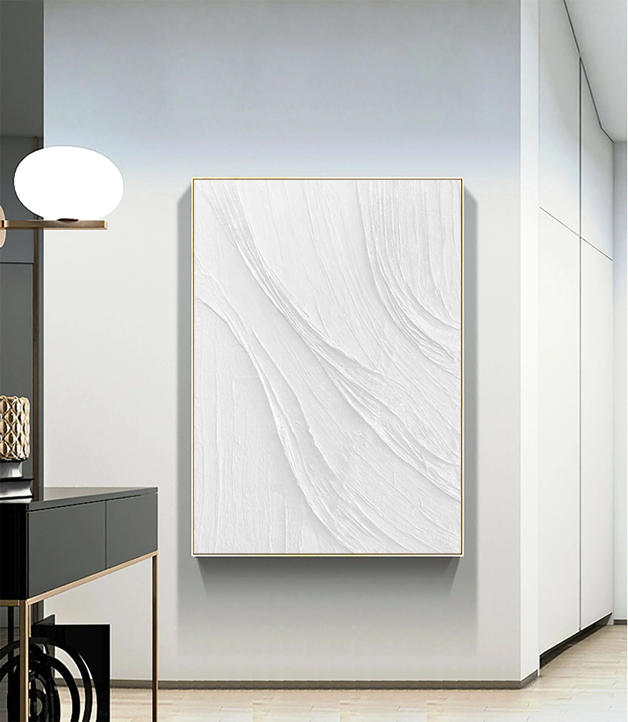 Plaster Minimalistic White Textured Large Painting for Bedroom/Living Room