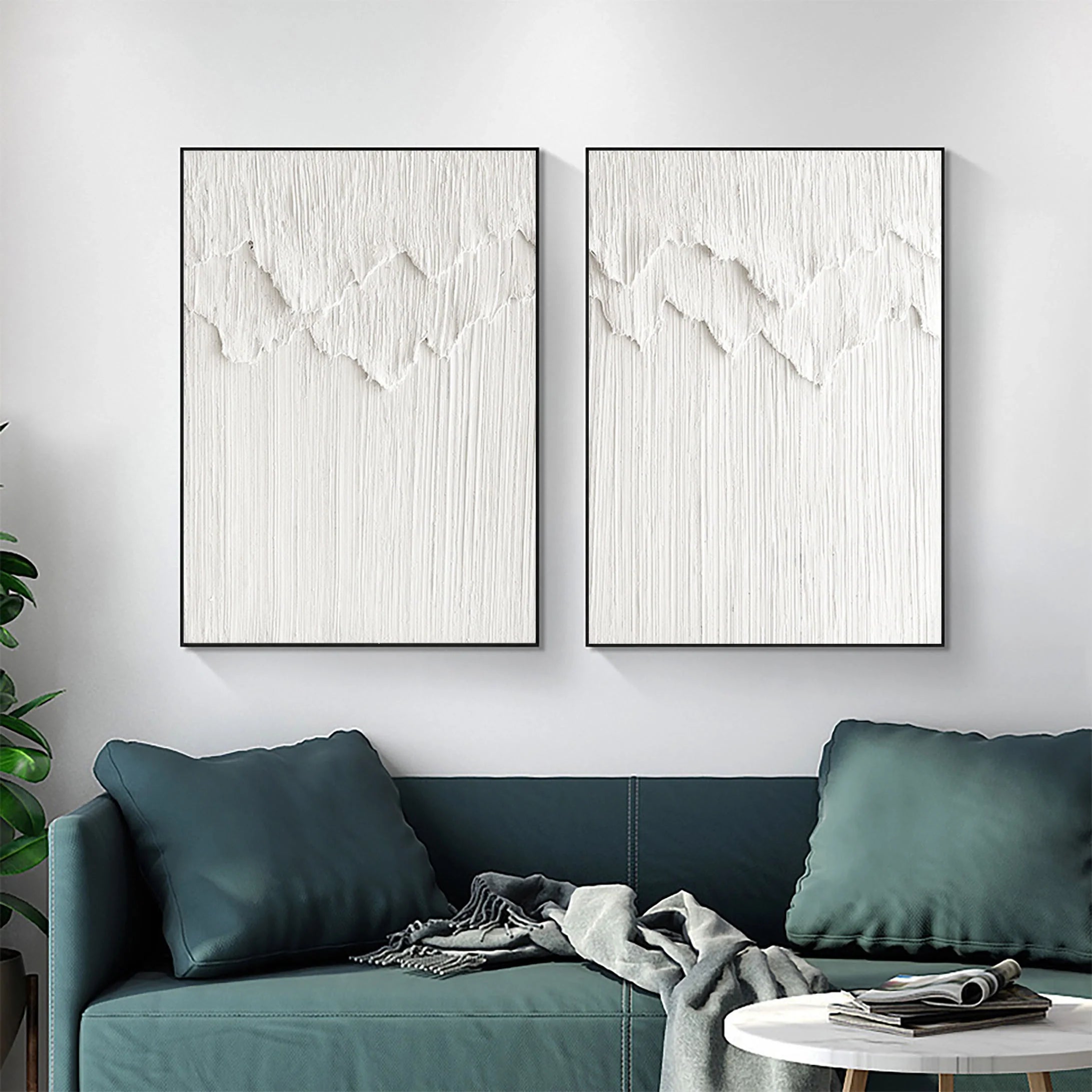 Set of 2 3D Textured Plaster Art Painting Minimalistic Original Room Decor