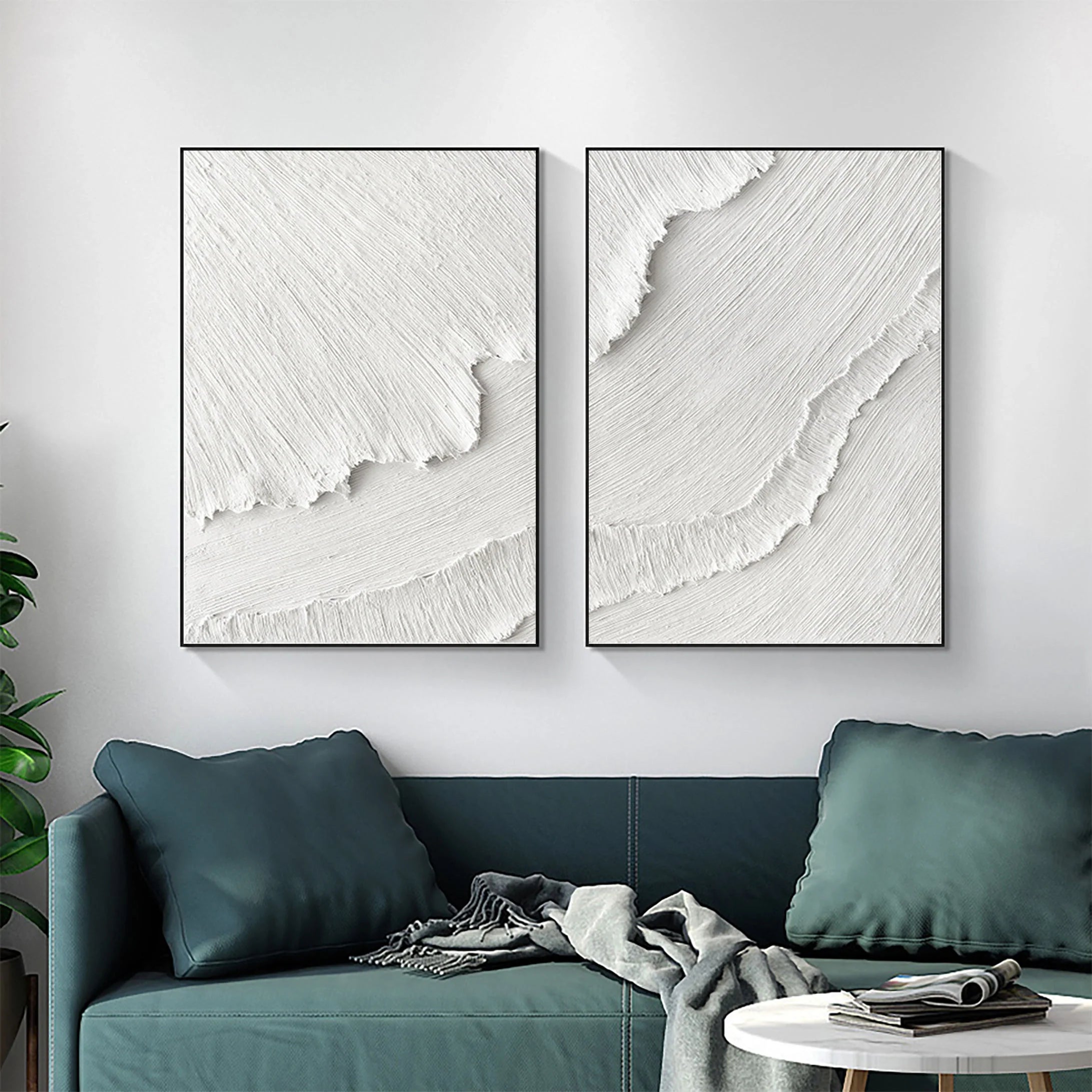 Set of 2 Plaster Art Large Painting Minimalistic Textured Wall Decor