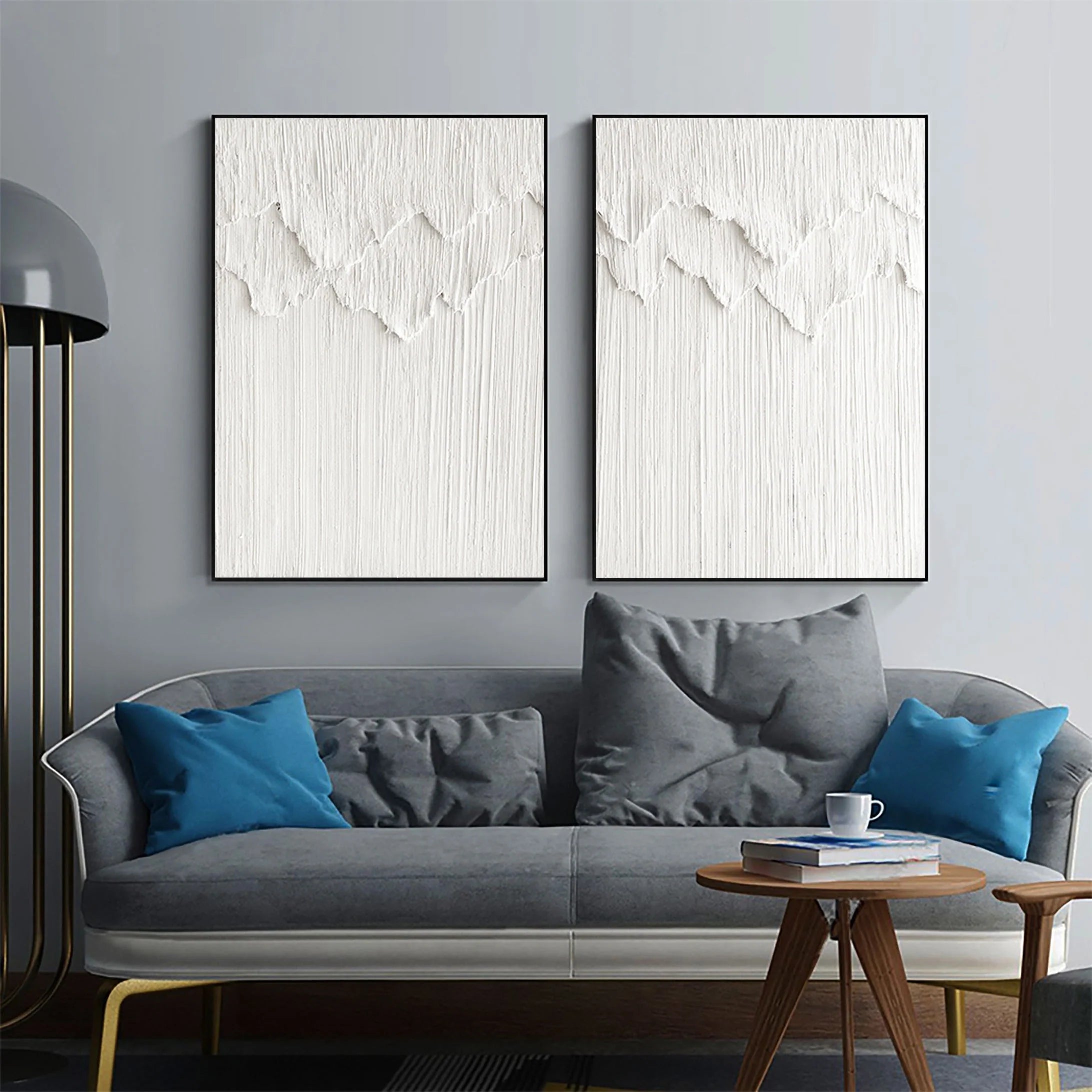 Set of 2 3D Textured Plaster Art Painting Minimalistic Original Room Decor