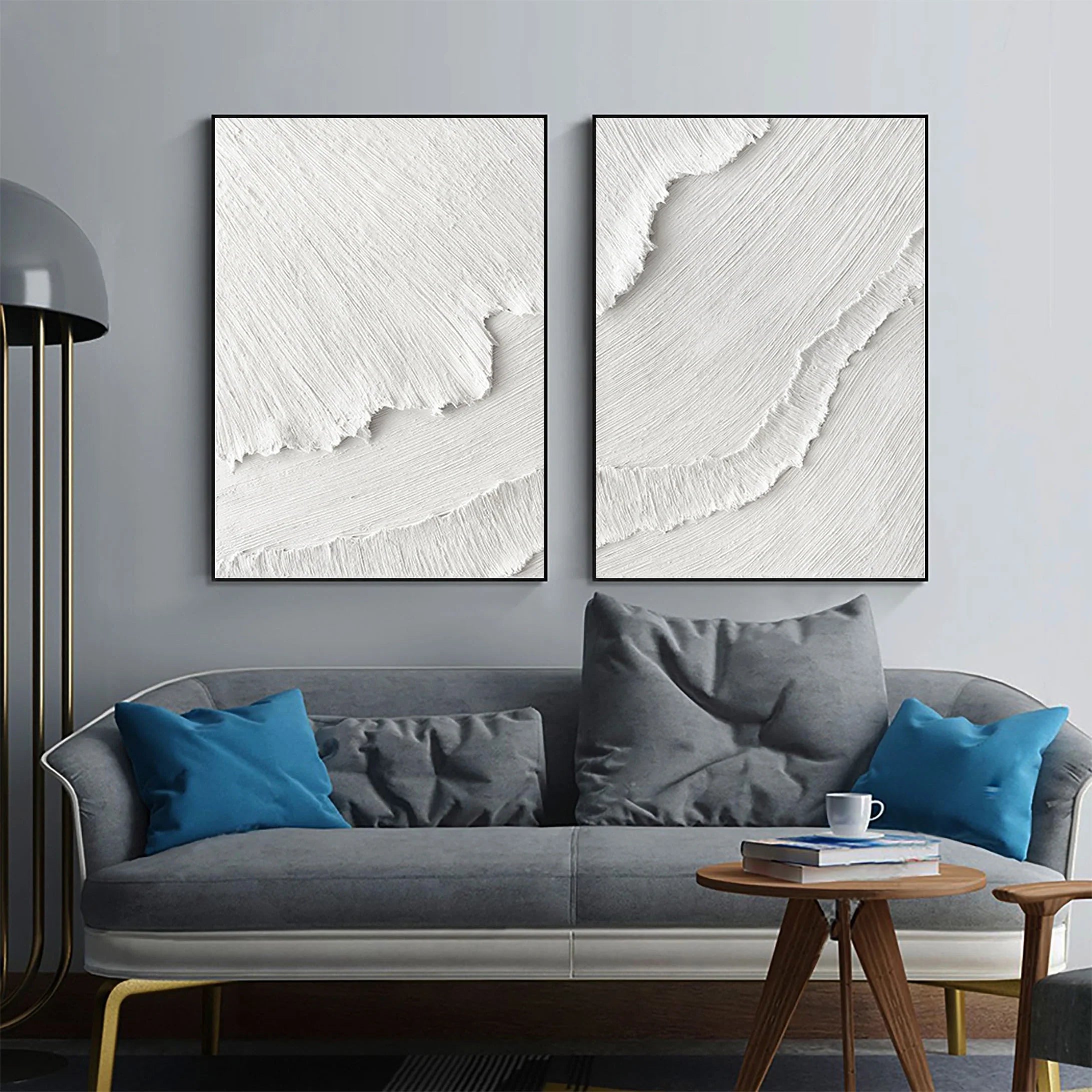 Set of 2 Plaster Art Large Painting Minimalistic Textured Wall Decor