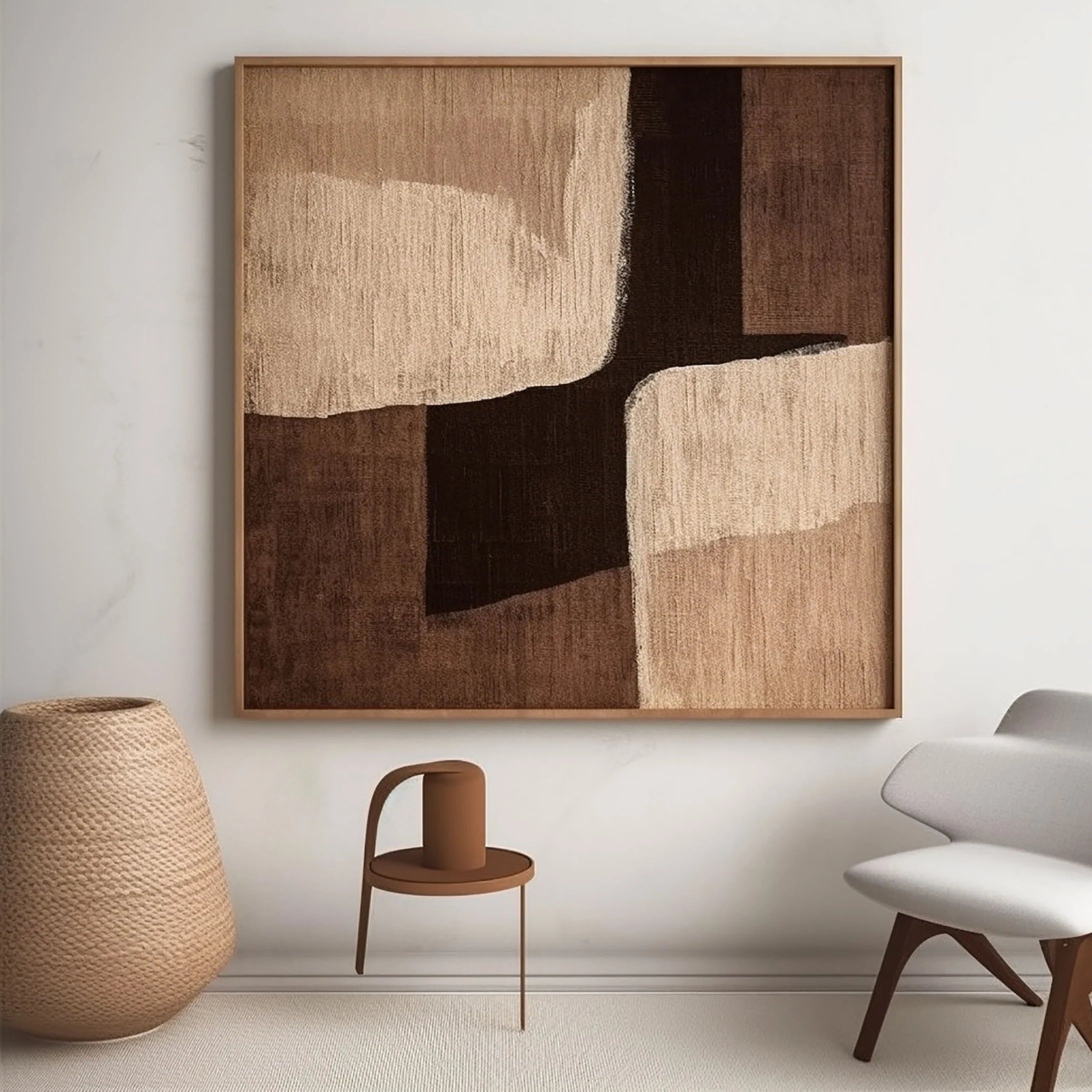 Eleanos Gallery Original Large Abstract Wabi Sabi Brown Painting Wall Decor for Living Room