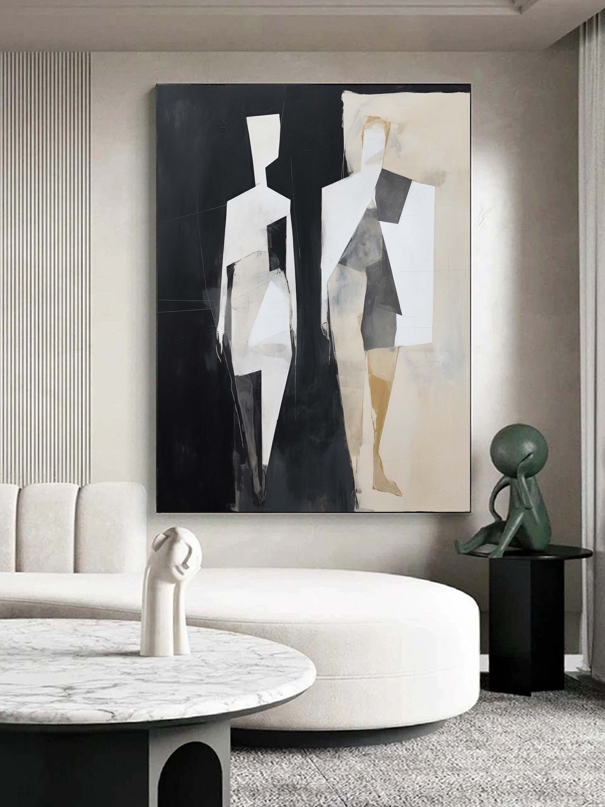 Black Abstract Art On Canvas Black And Beige Textured Wall Art Contemporary Minimalist Abstract Art Abstract Figures Abstract Wall Decor