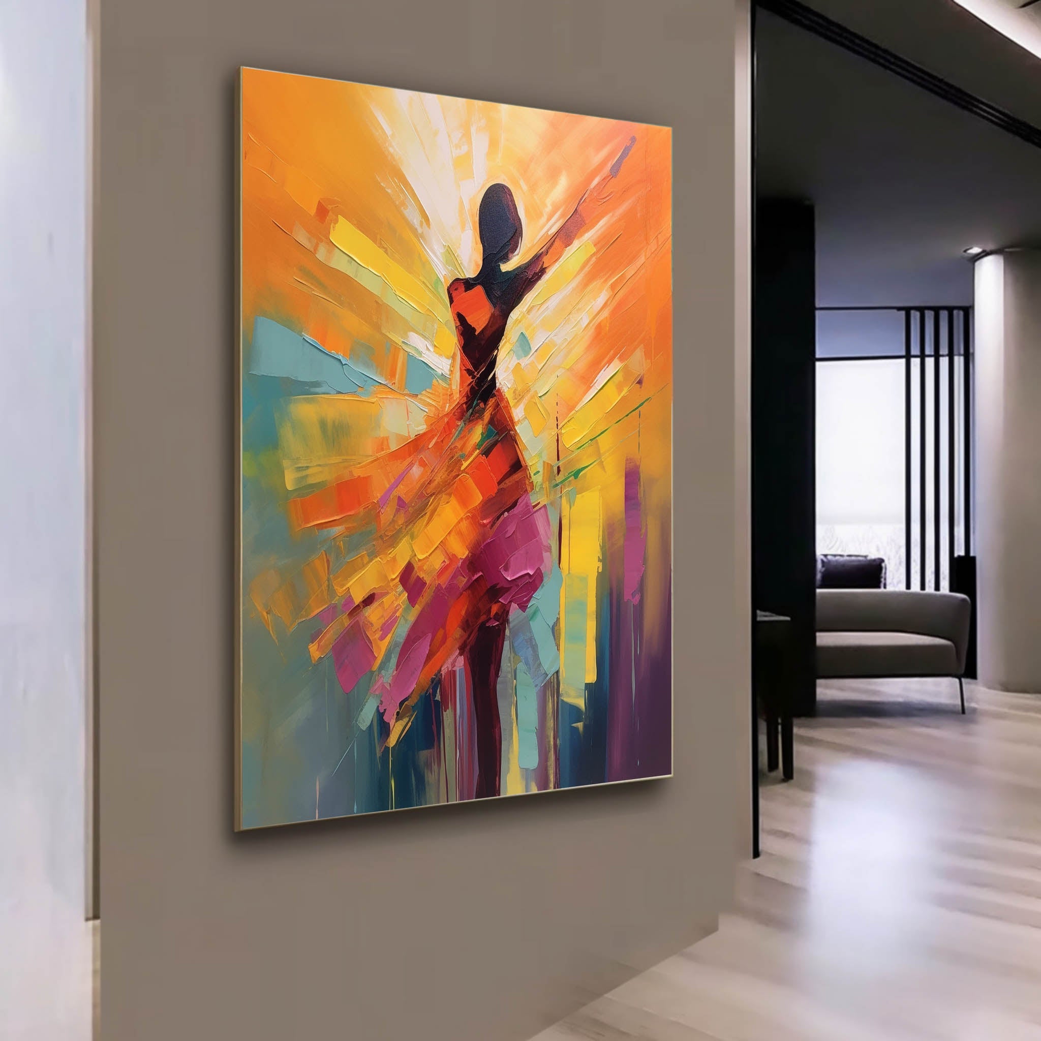 Abstract Dancer Back View Palette Canvas Art Abstract Dancing Woman Texture Wall Art Decoration