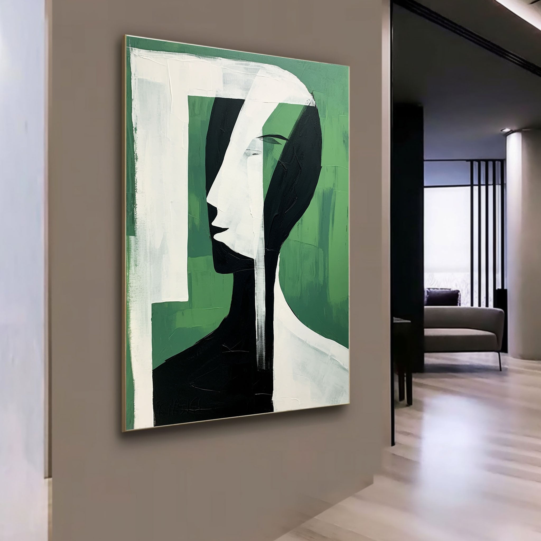 White and Green Abstract Art on Canvas White and Green Minimalist Abstract Wall Painting Texture Art