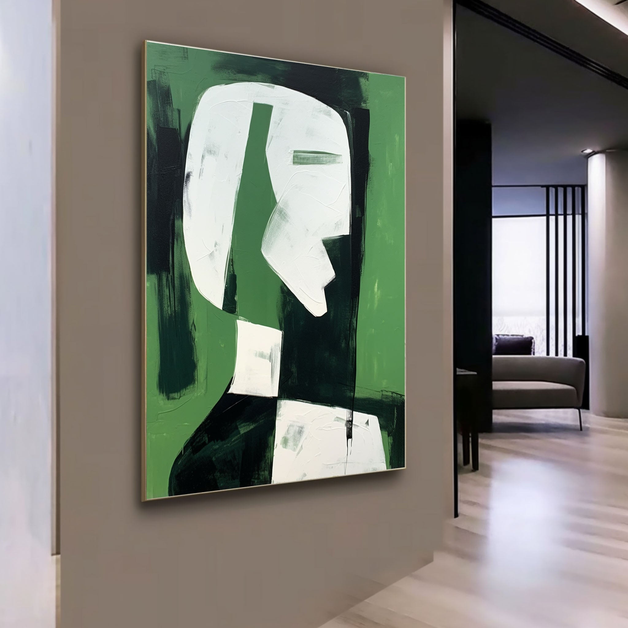 Green And White Contemporary Minimalist Canvas Art Abstraction Green And White Textured Painting