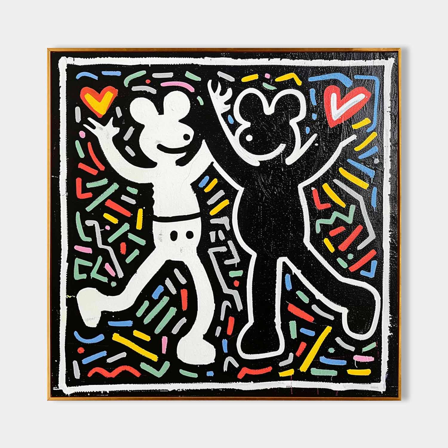 Special Valentine's Day Gift Couple Abstract Canvas Wall Art Keith Haring Graffiti Art for Sale