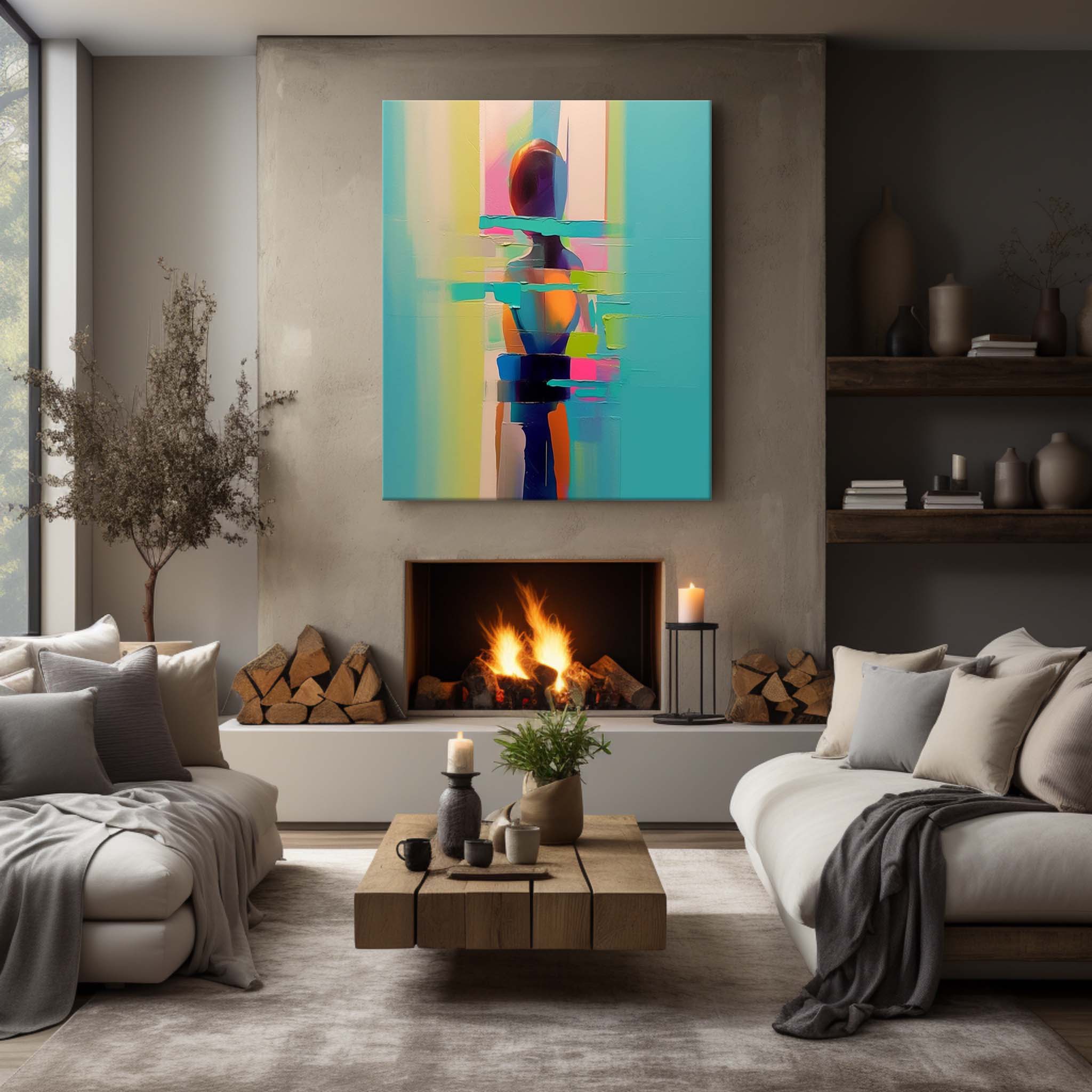 Colorful Abstract People Back View Oil Painting Palette Girl Abstract Canvas Art Bedroom Wall Decor