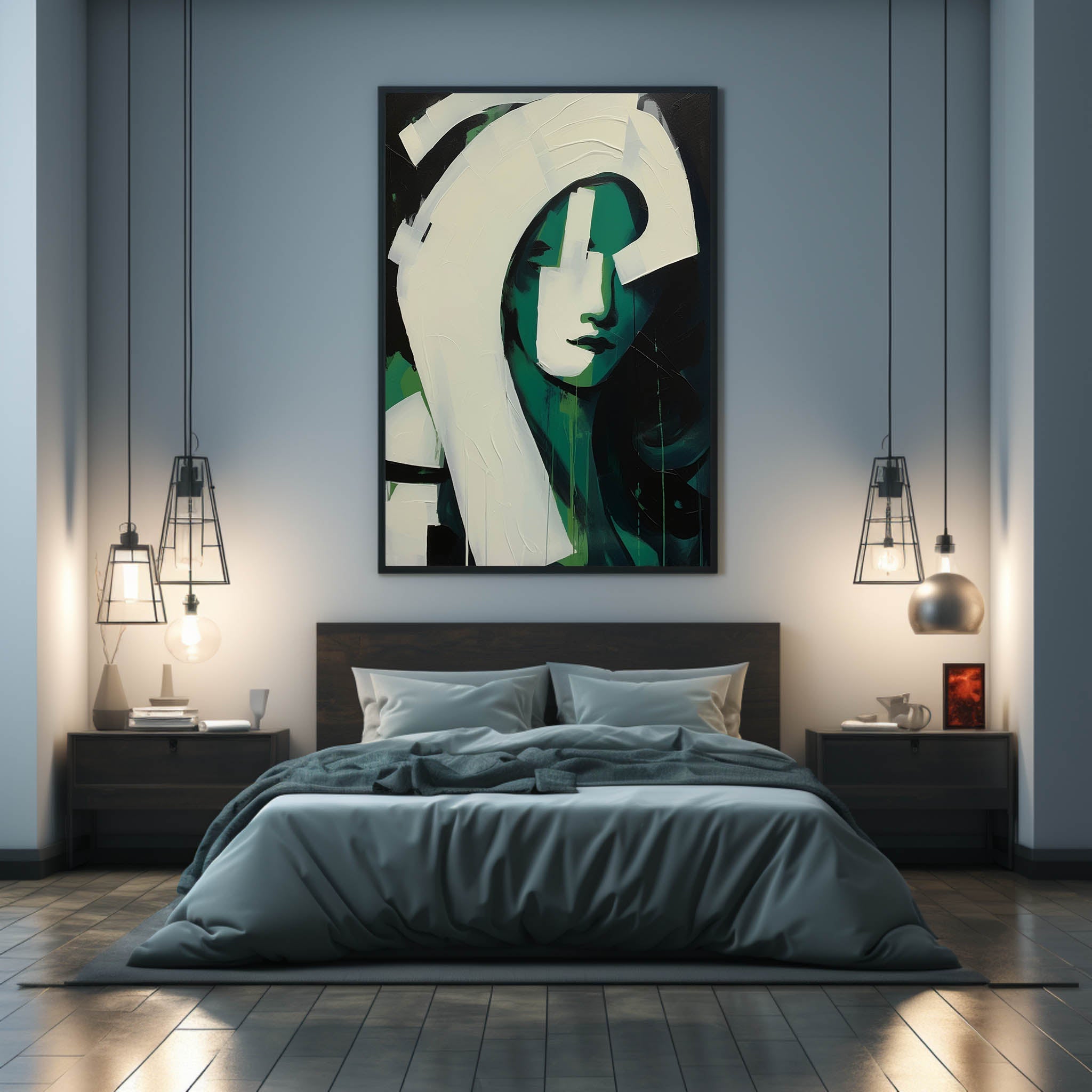 Green Abstract Nameless Woman Oil Painting Green Abstract Girl Canvas Art Green Texture Painting