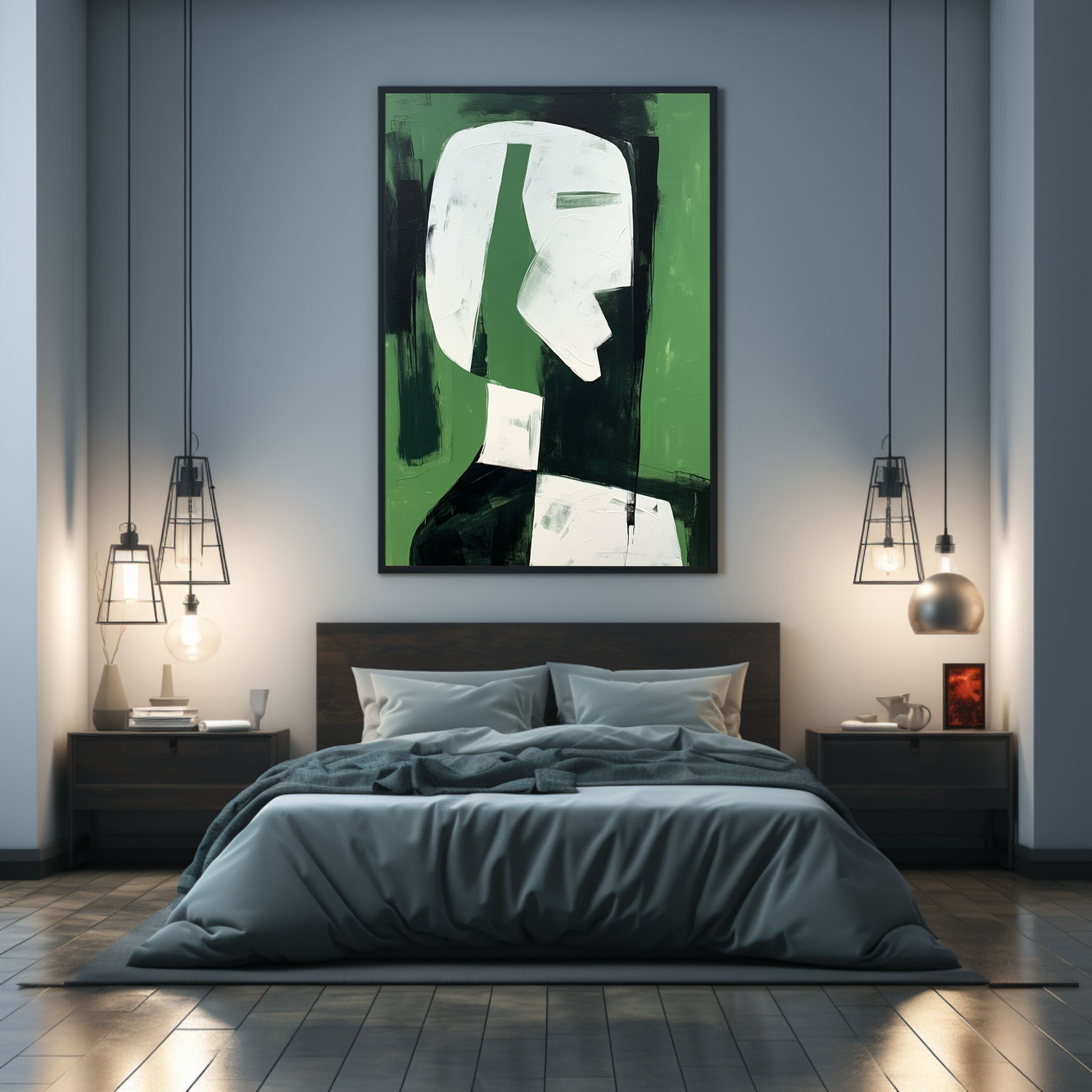 Green And White Contemporary Minimalist Canvas Art Abstraction Green And White Textured Painting