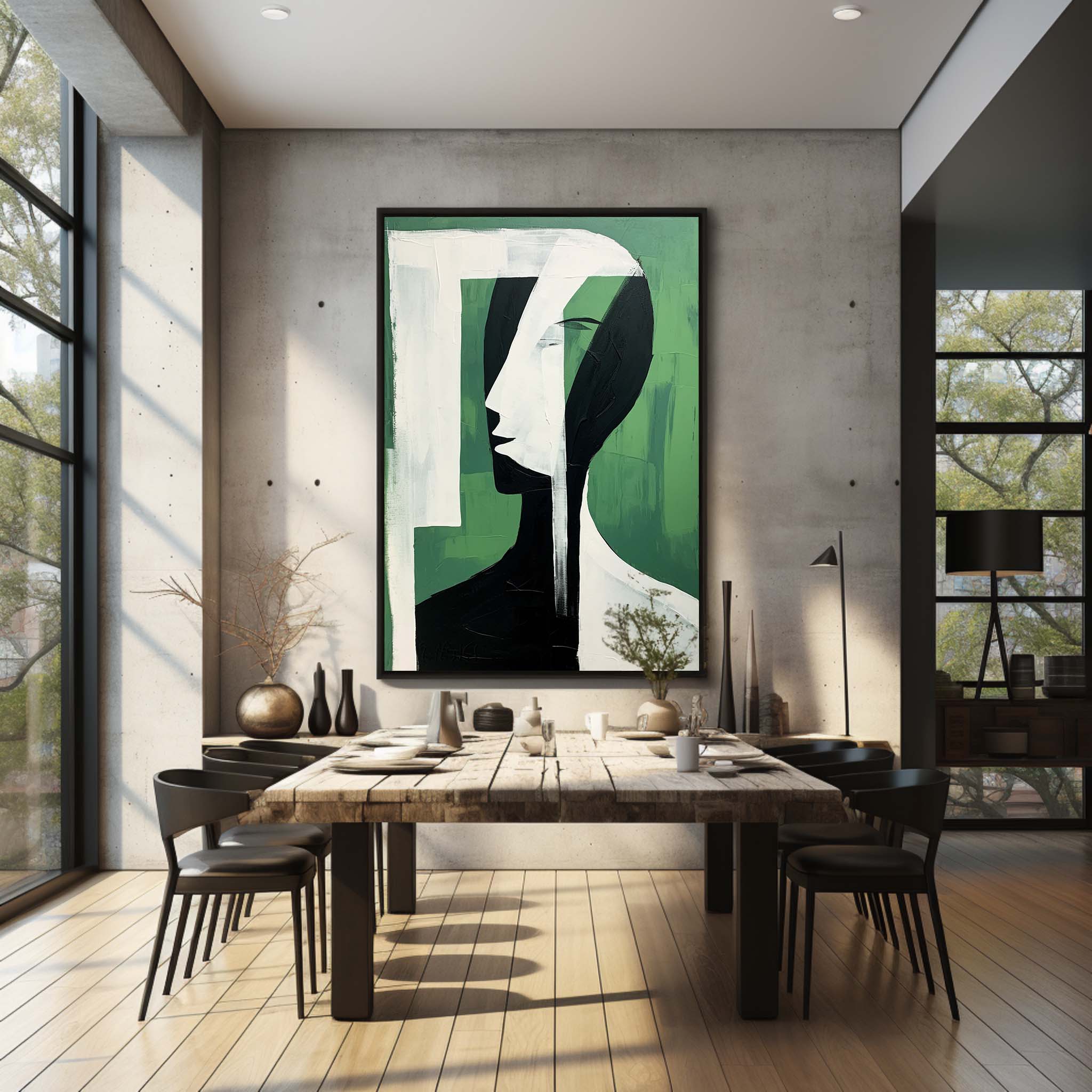 White and Green Abstract Art on Canvas White and Green Minimalist Abstract Wall Painting Texture Art