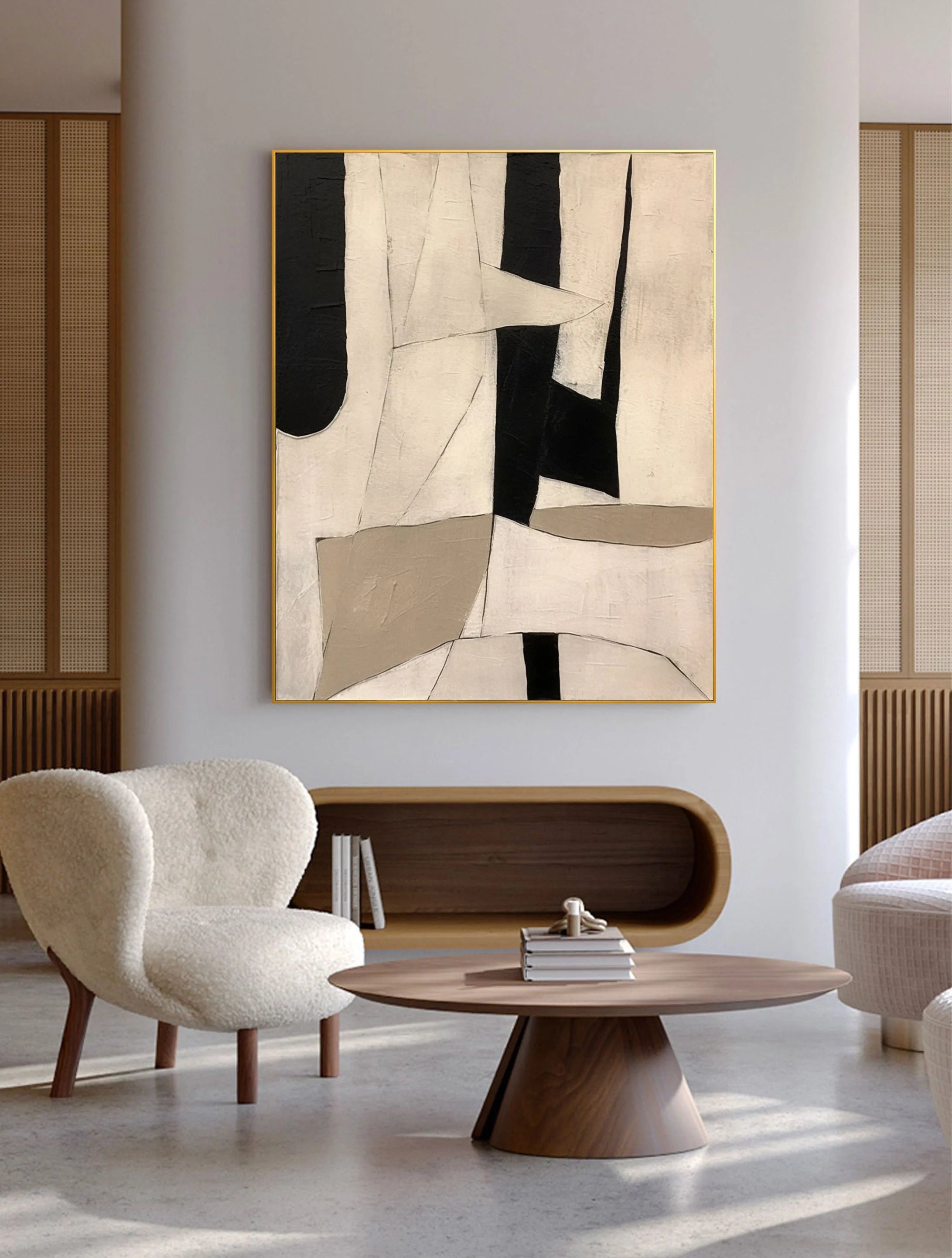 Wabi Sabi Wall Artwork Painting Large Beige Canvas for Living Room/Bedroom