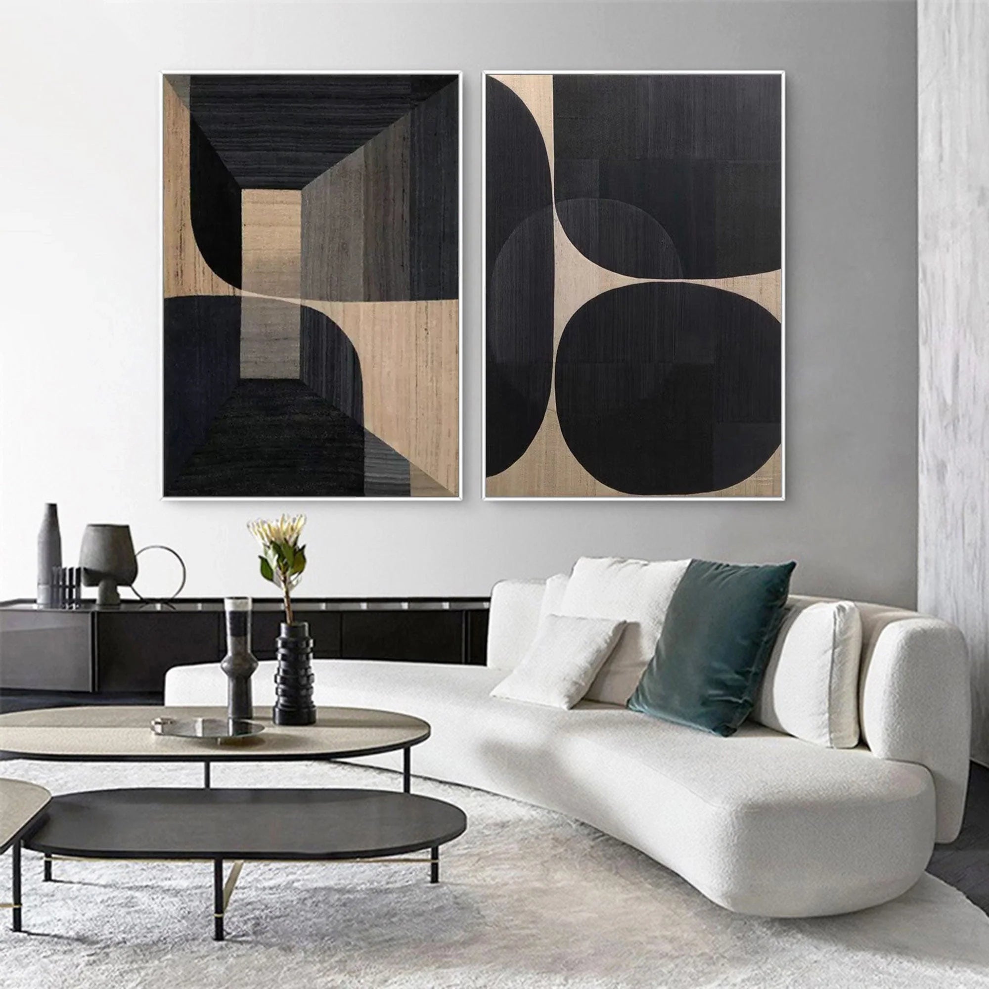 Set of 2 Geometric Wabi Sabi Abstract Painting Original by Artist