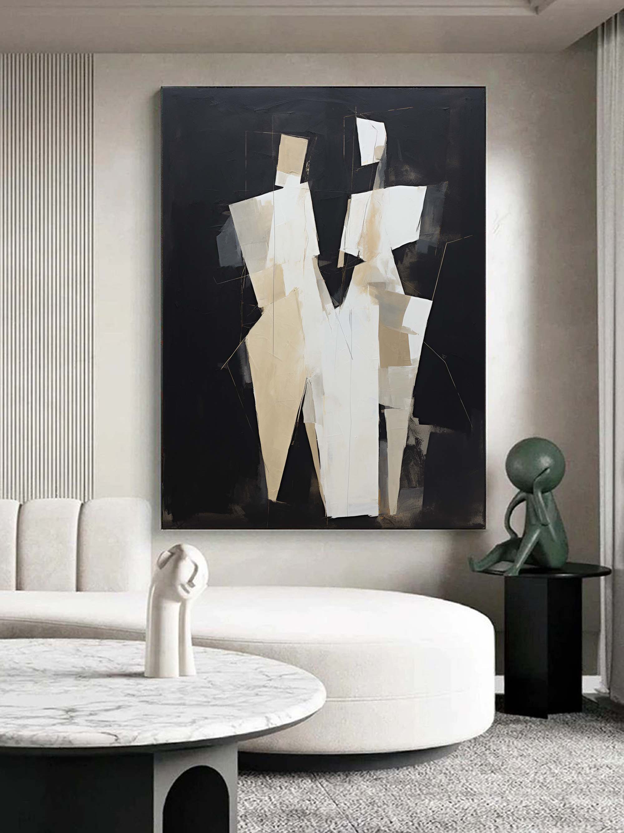 Black and Beige Minimalist Abstract Canvas Art Black and Beige Minimalist Wall Art Decor Black and Beige People Canvas Paintings for Sale