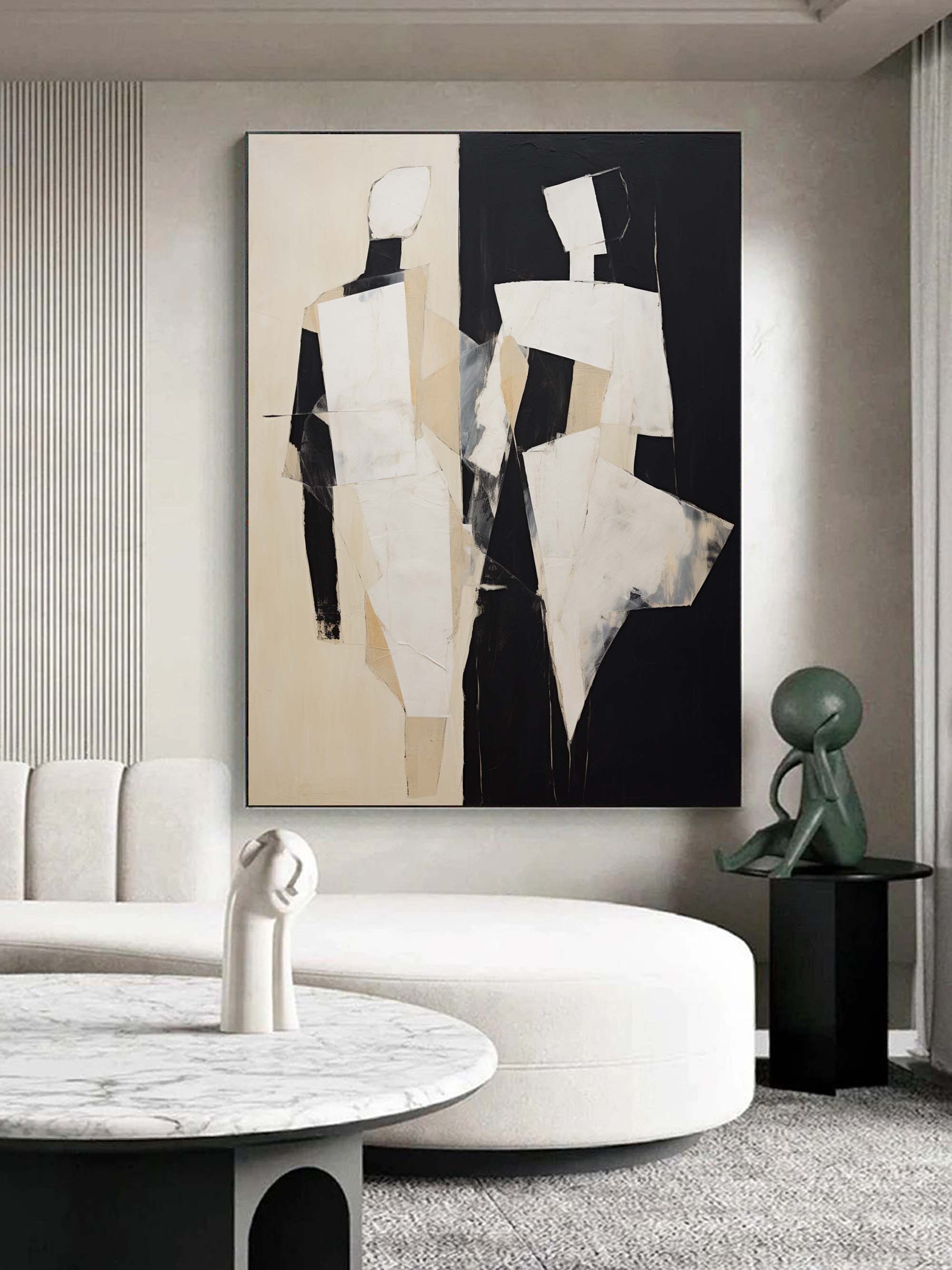 Black and Beige Abstract Art Black and Beige Minimalistic Wall Art Abstract Figure Canvas Art Abstract People Oil Painting Modern Wall Art