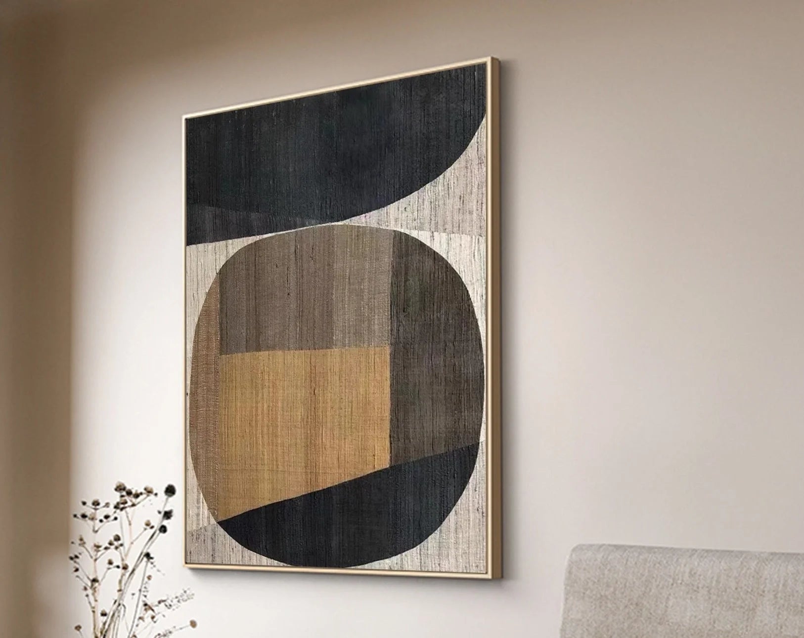 Original Wabi Sabi Wall Art Abstract Painting Geometric Wall Decor for Room