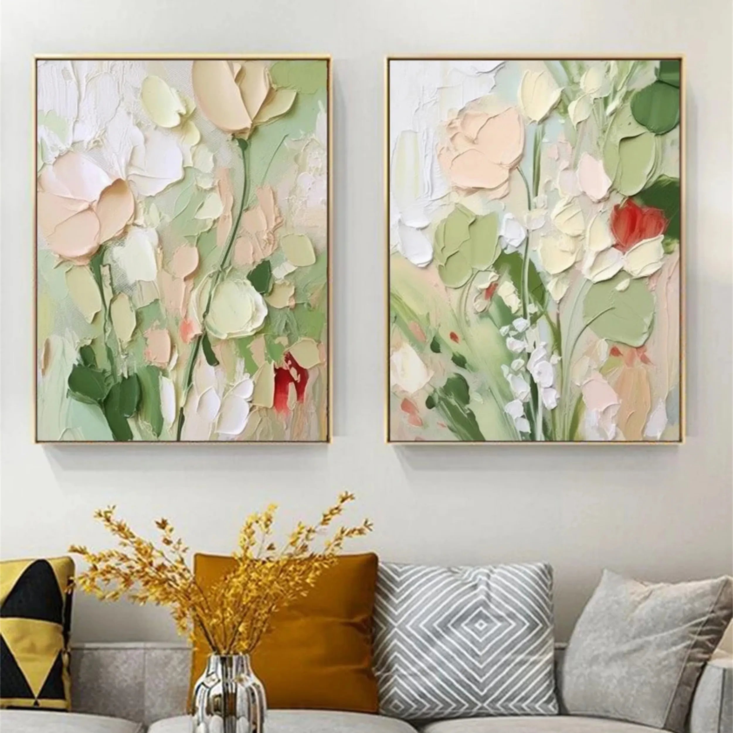 Colorful Flower & Tree Abstract Textured Wall Art Set of 2#ML029