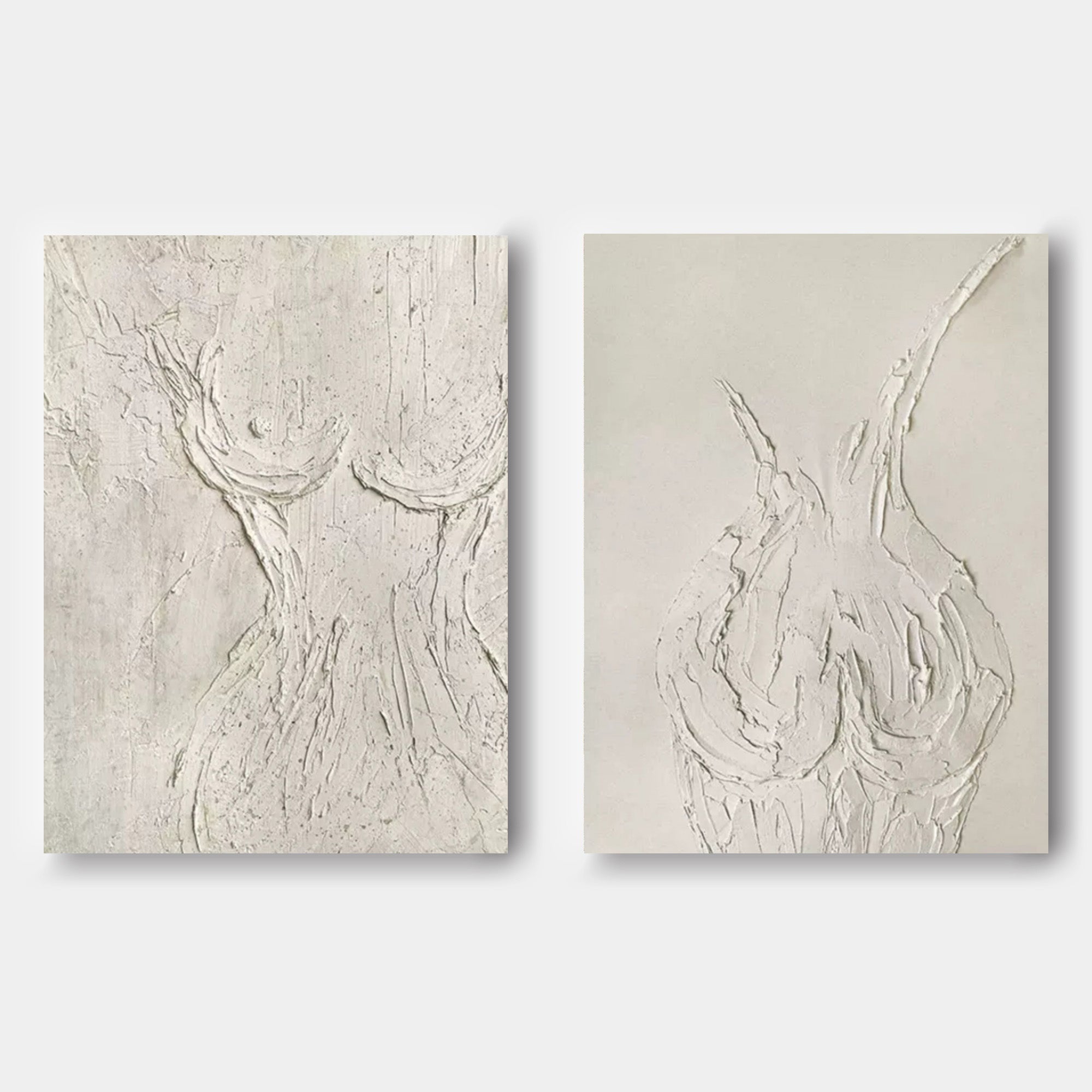 Beige 3D Minimalist Abstract Canvas Art Set of 2 Plaster Wall Art Set of 2 Textured Wall Painting