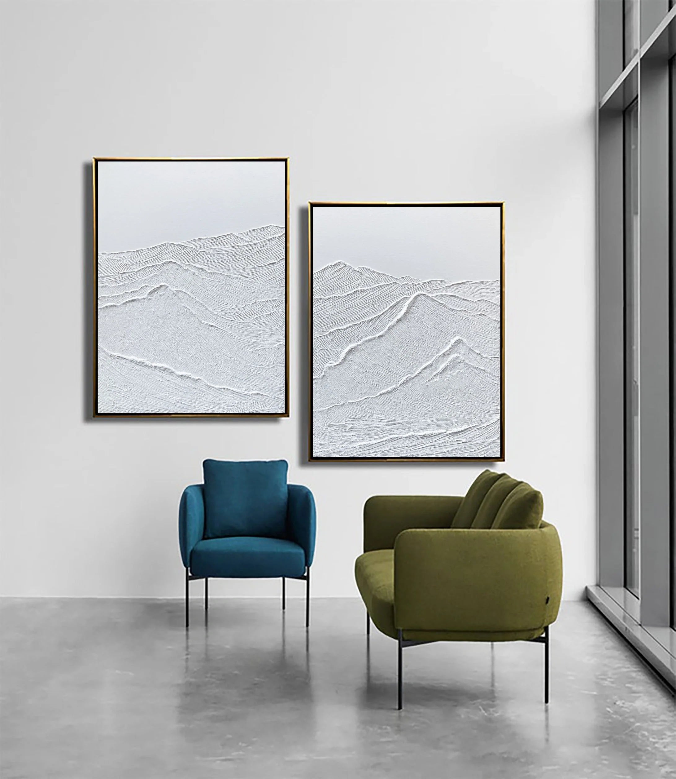 Set of 2 White Textured Plaster Painting for Bedroom/Living Room