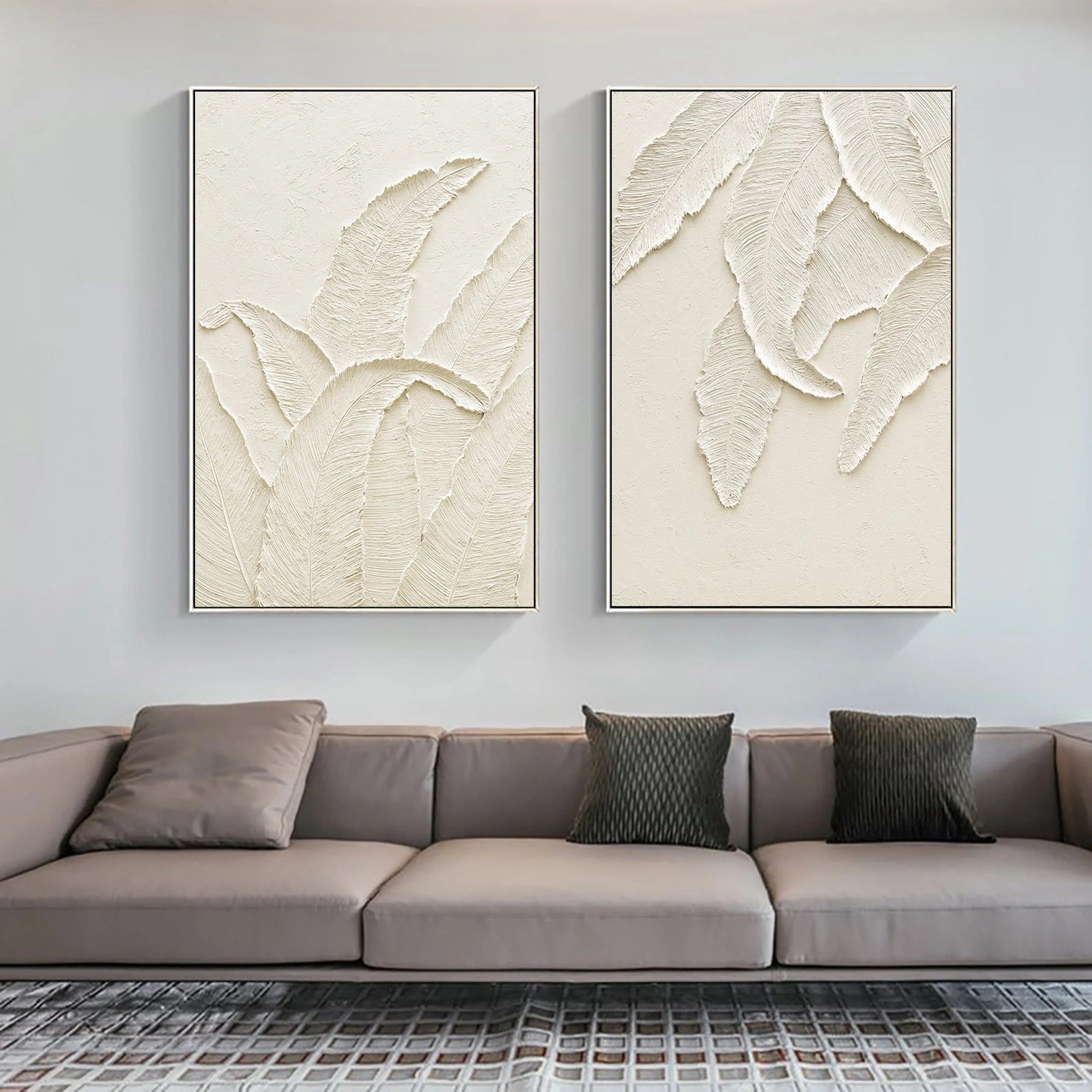 Set of 2 Plaster Art Painting Minimalistic Wall Artwork for Room Decor