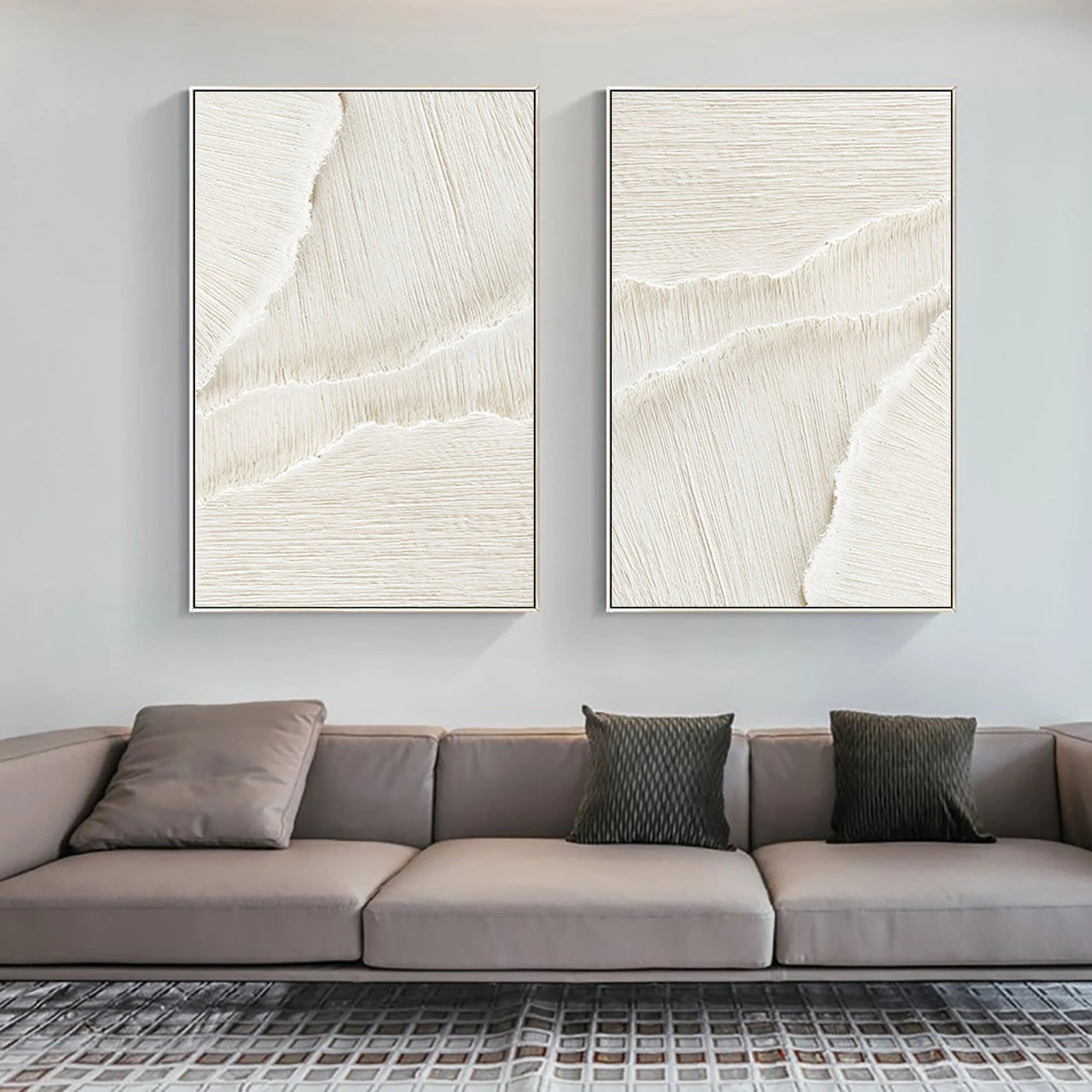 Contemporary Beige Plaster Canvas Art, Large Hand-Painted Surf Textured Painting, Minimalist Wall Decor