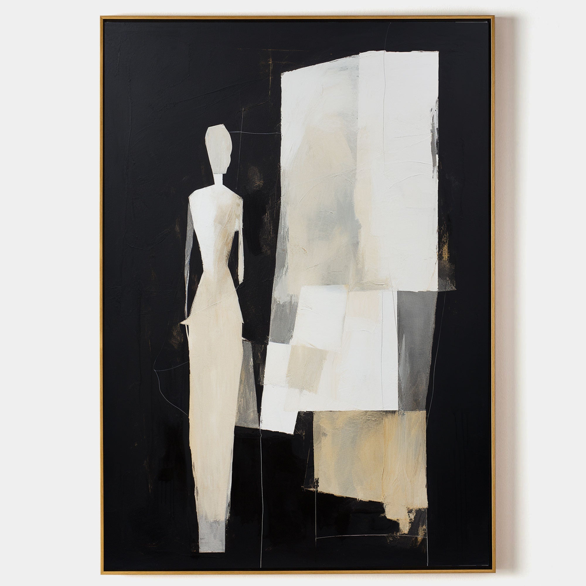 Abstract Lady Minimalist Wall Art Abstract Woman Canvas Art Black and Beige Abstract Woman Oil Painting Figure Texture Abstract Art Canvas