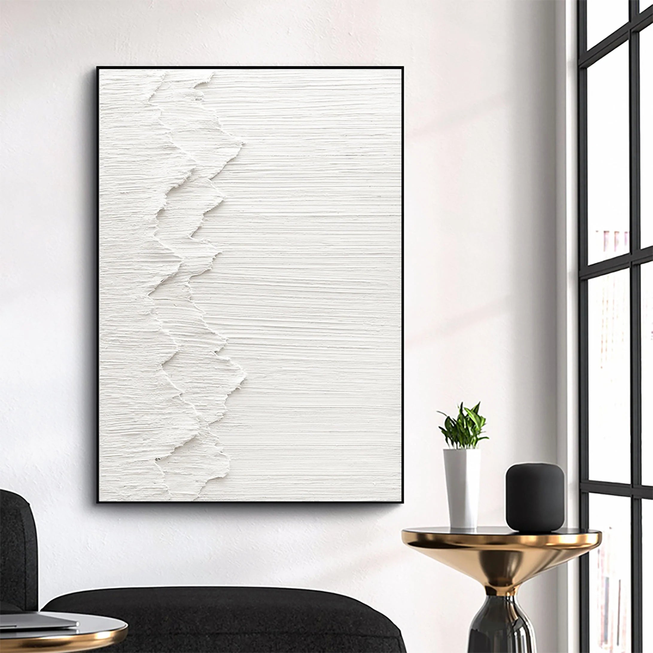 Plaster Art Minimalistic Wave Painting Wall Decor for Living Room/Bedroom