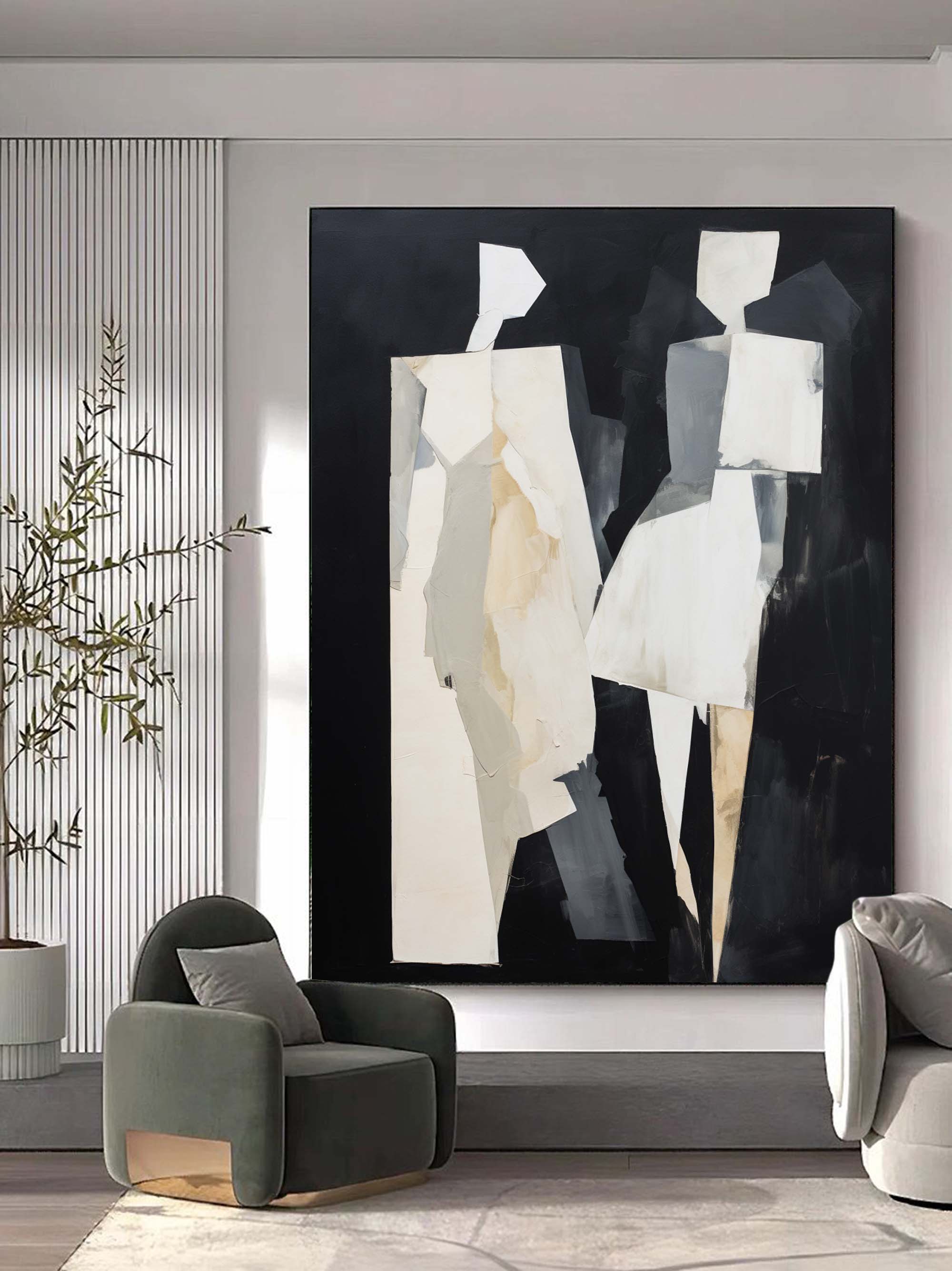 Black And Beige Texture Wall Painting Black And Beige Abstract Human Canvas Art Black And Beige Minimalist Wall Art Black And Beige Painting