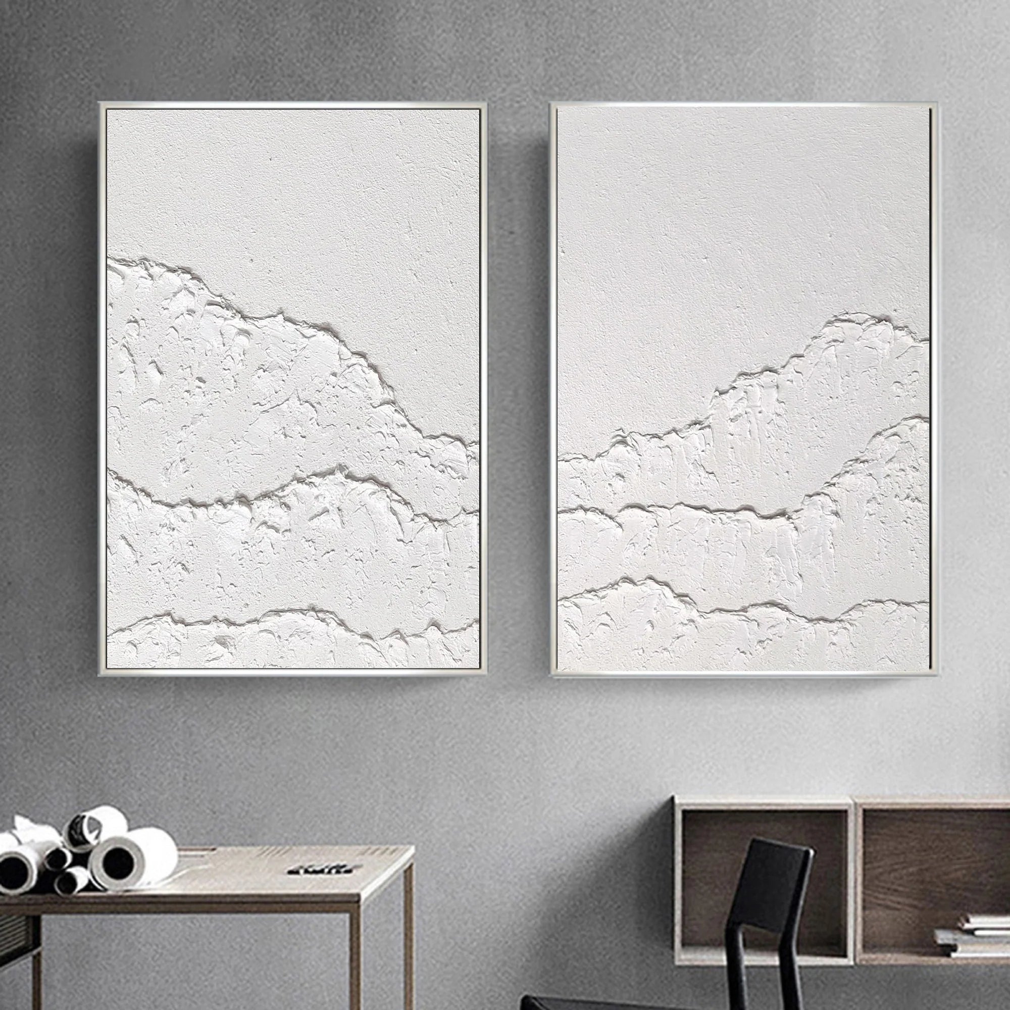 Set of 2 Textured Plaster Art Painting Minimalistic Room Decor