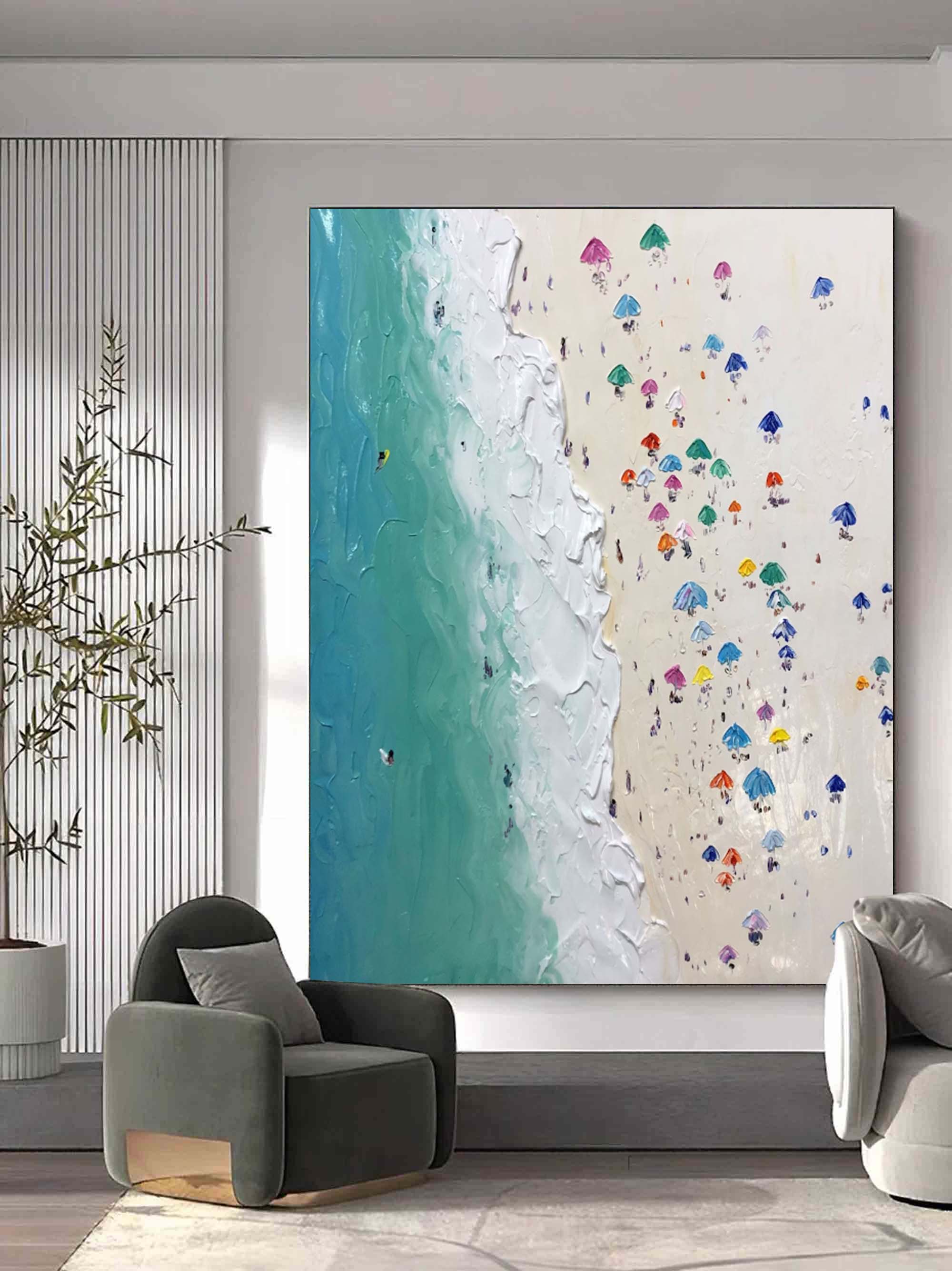 Sea Shore Wall Art Sea Shore Oil Painting On Canvas 3D Plaster Art Summer Sea Painting For Sale