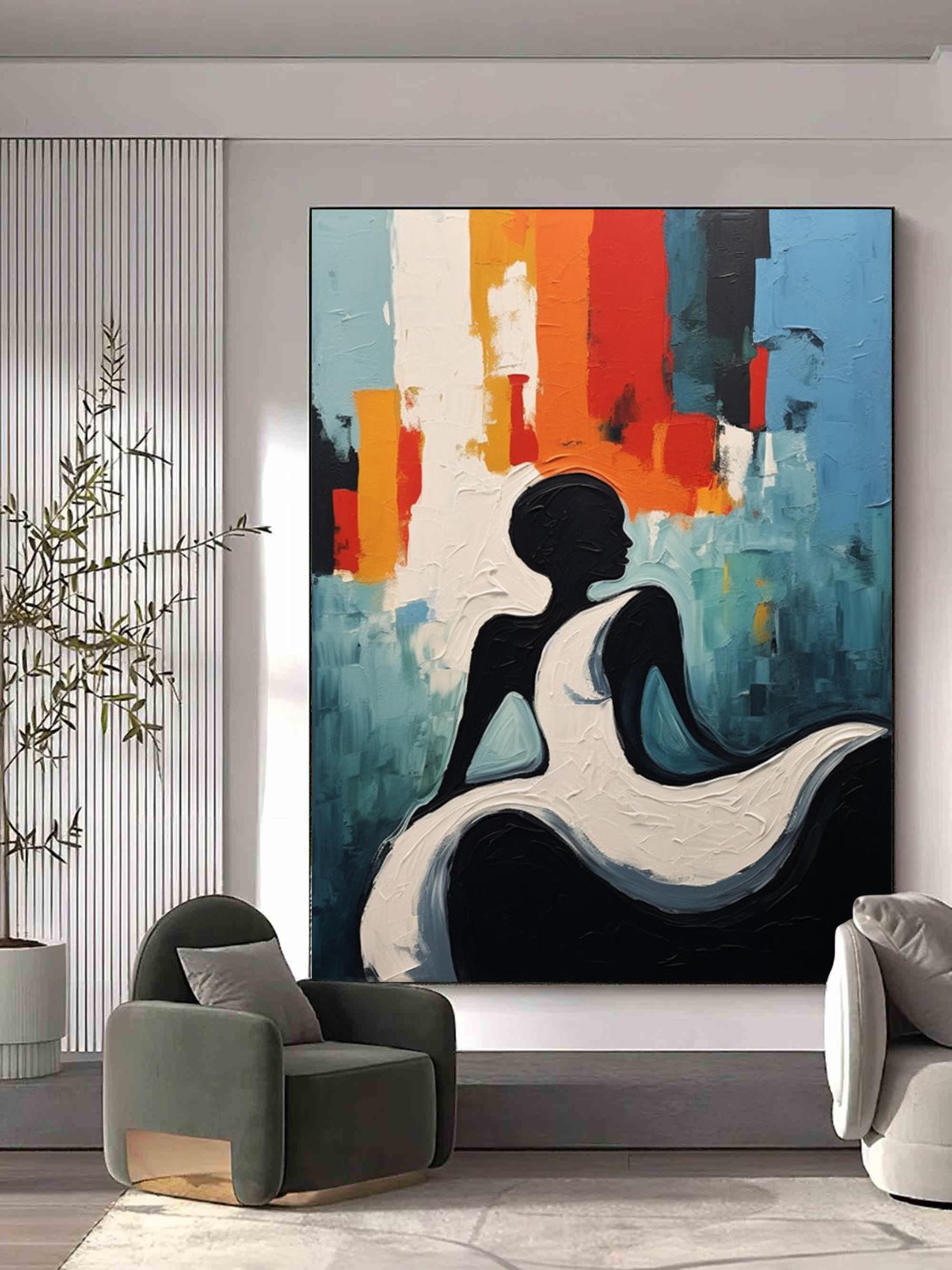 Abstract Woman Wearing Skirt Texture Canvas Art Colorful Abstract Woman Texture Wall Decor Painting