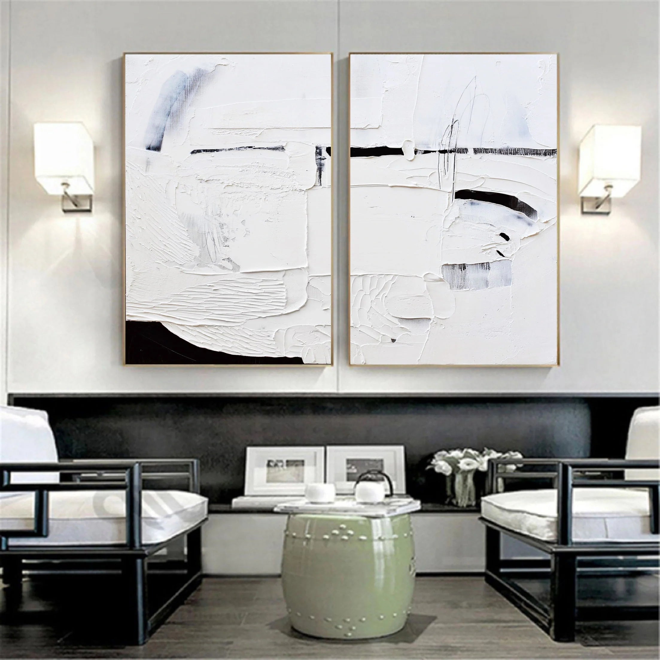 3D Textured Plaster Minimalistic Painting on Canvas Set of 2