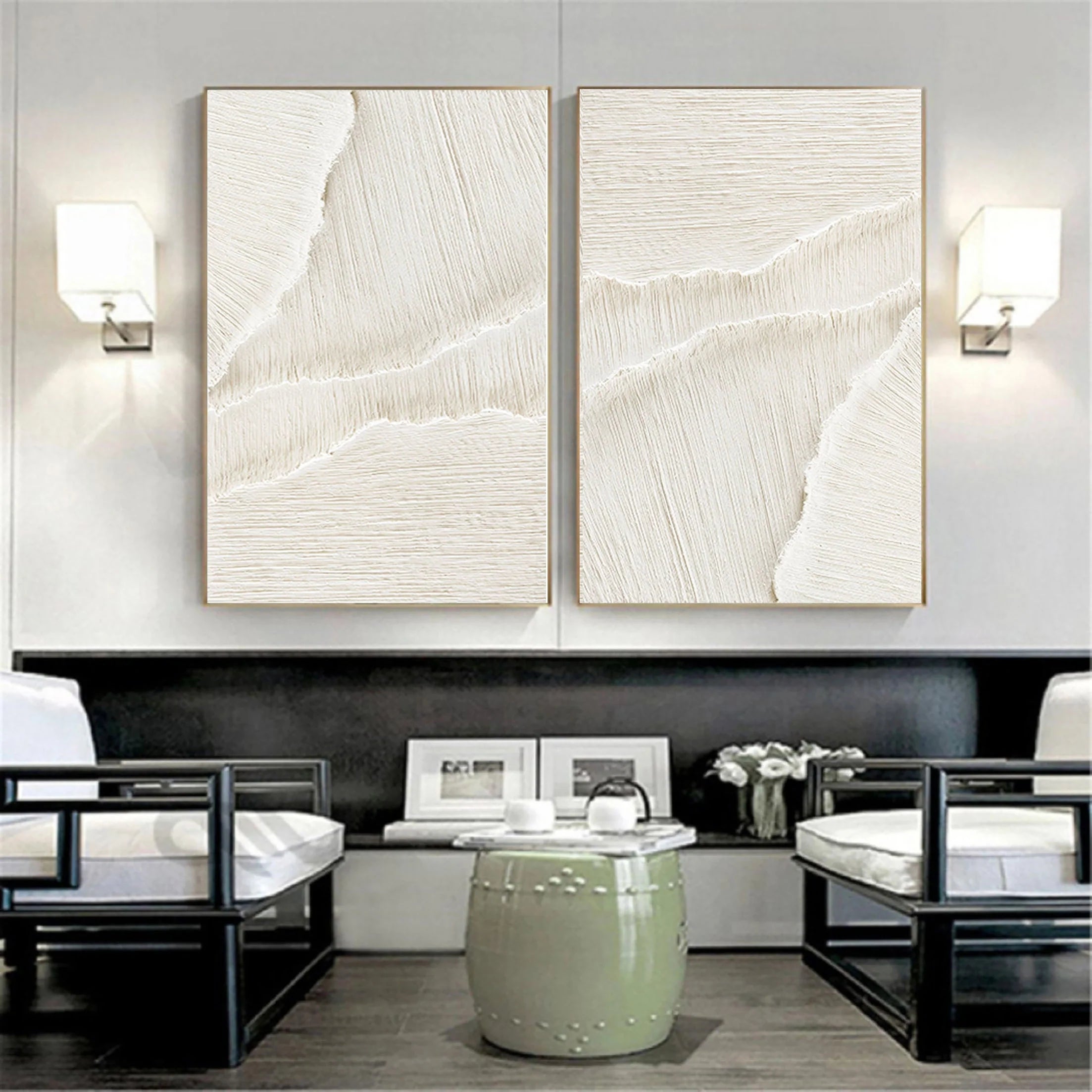 Contemporary Beige Plaster Canvas Art, Large Hand-Painted Surf Textured Painting, Minimalist Wall Decor