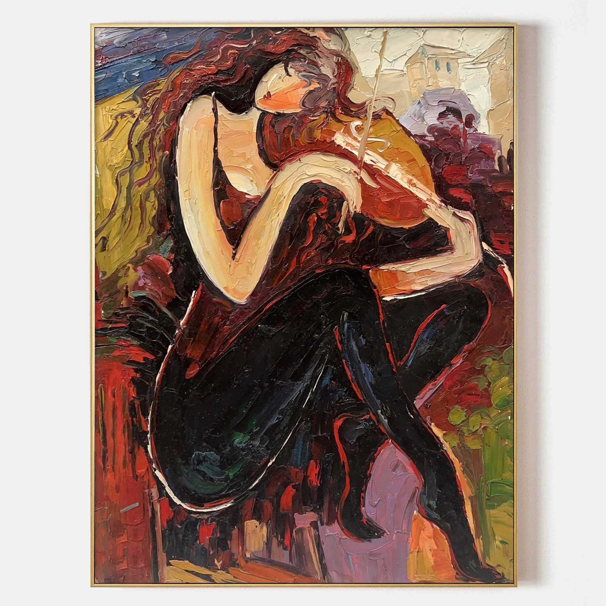 Violin Girl Oil Painting Music Room Wall Art Living Room Wall Hanging Painting Violin Girl Canvas Art