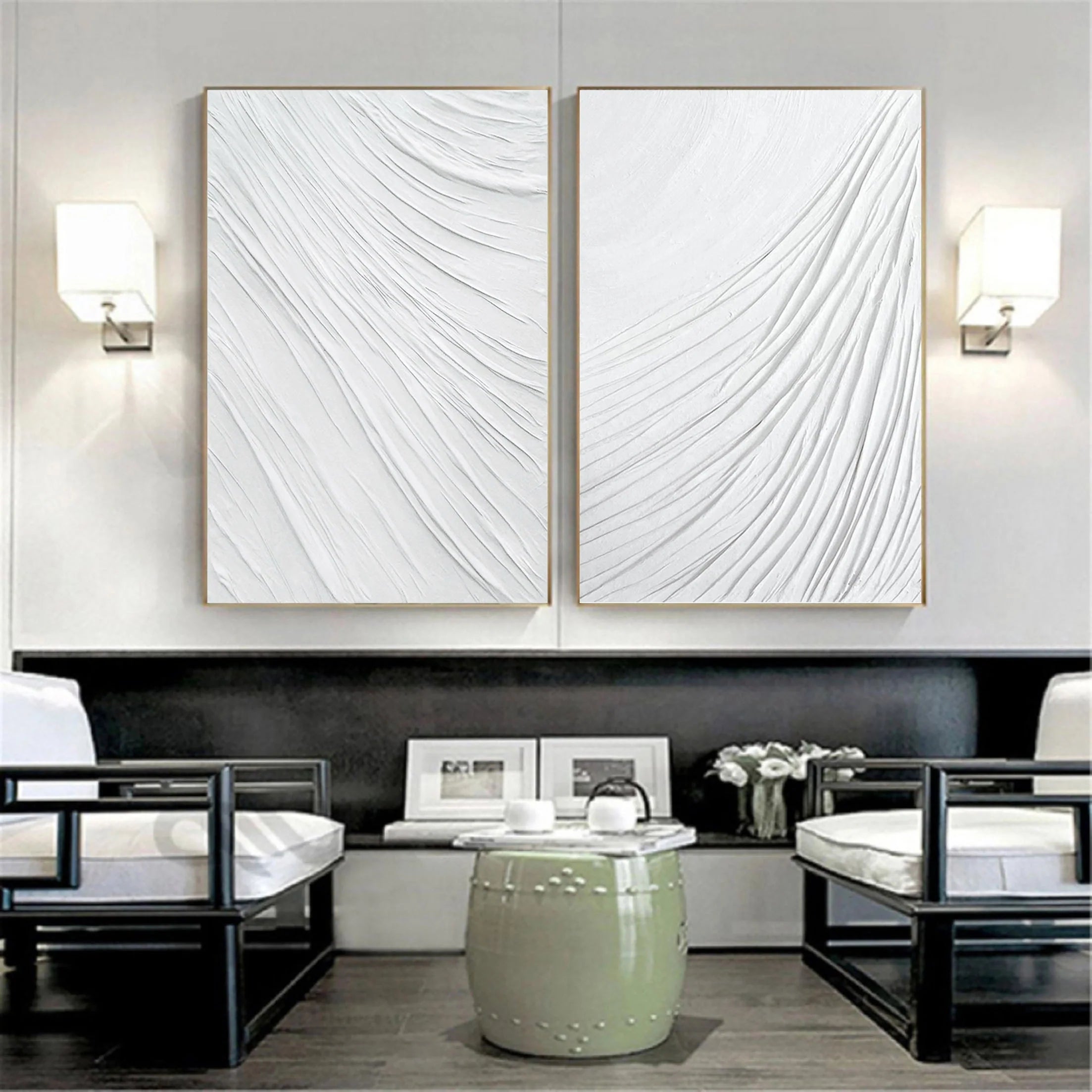 Set of 2 Textured Plaster Art Painting Minimalistic Wall Artwork Original