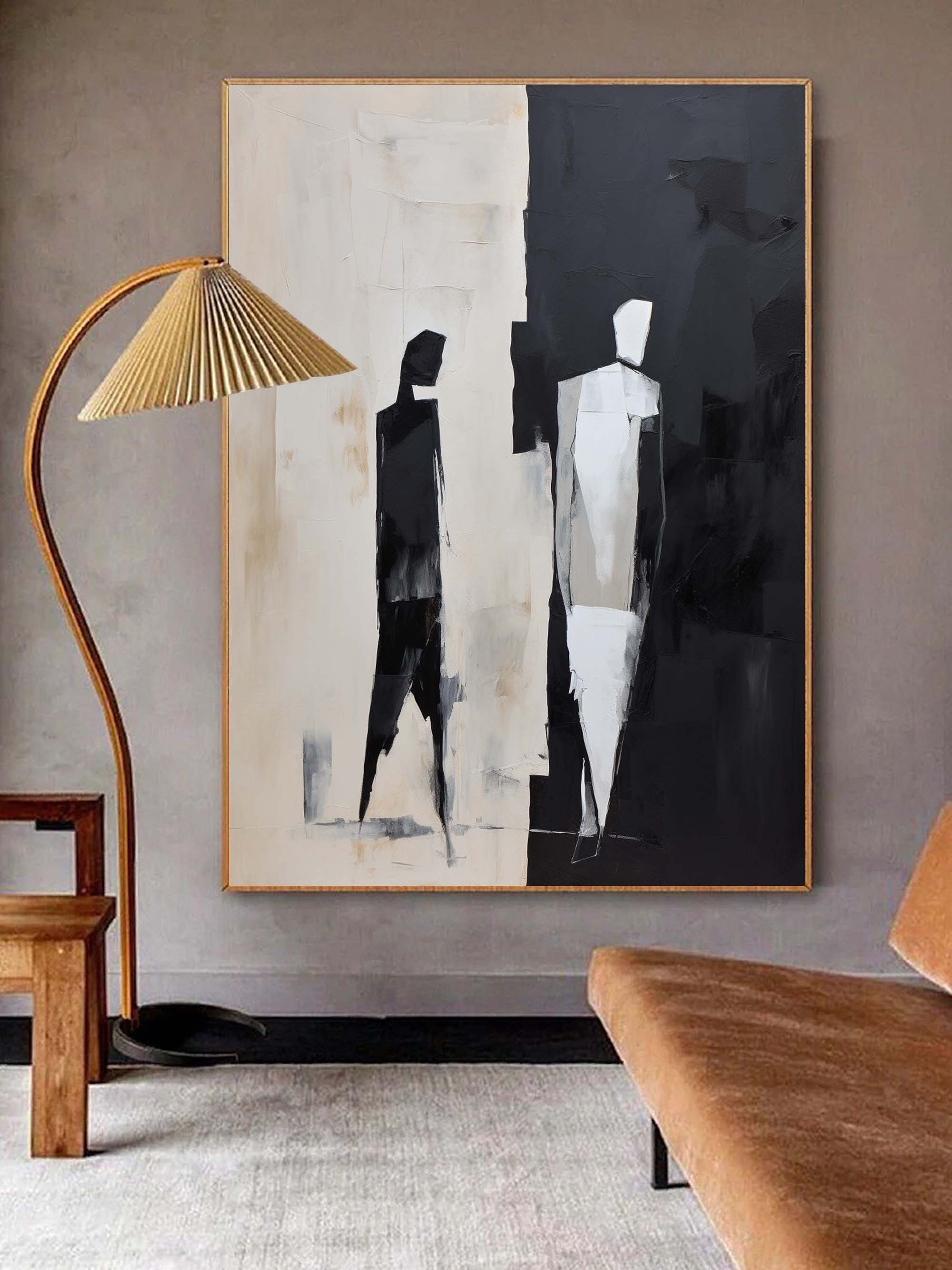 Black and Beige Minimalist Wall Art Decor Black and Beige Minimalist Art People Back Abstract Art Black and Beige Abstract Canvas Painting