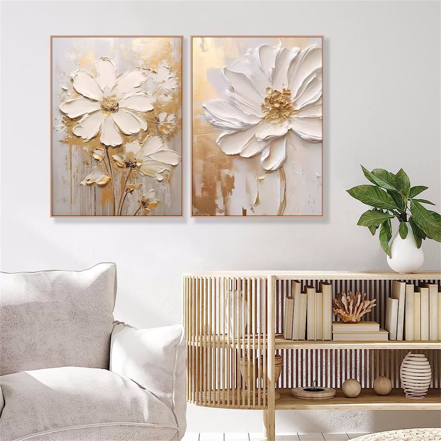 Flower & Tree Abstract Textured Wall Art Set of 2#ML045