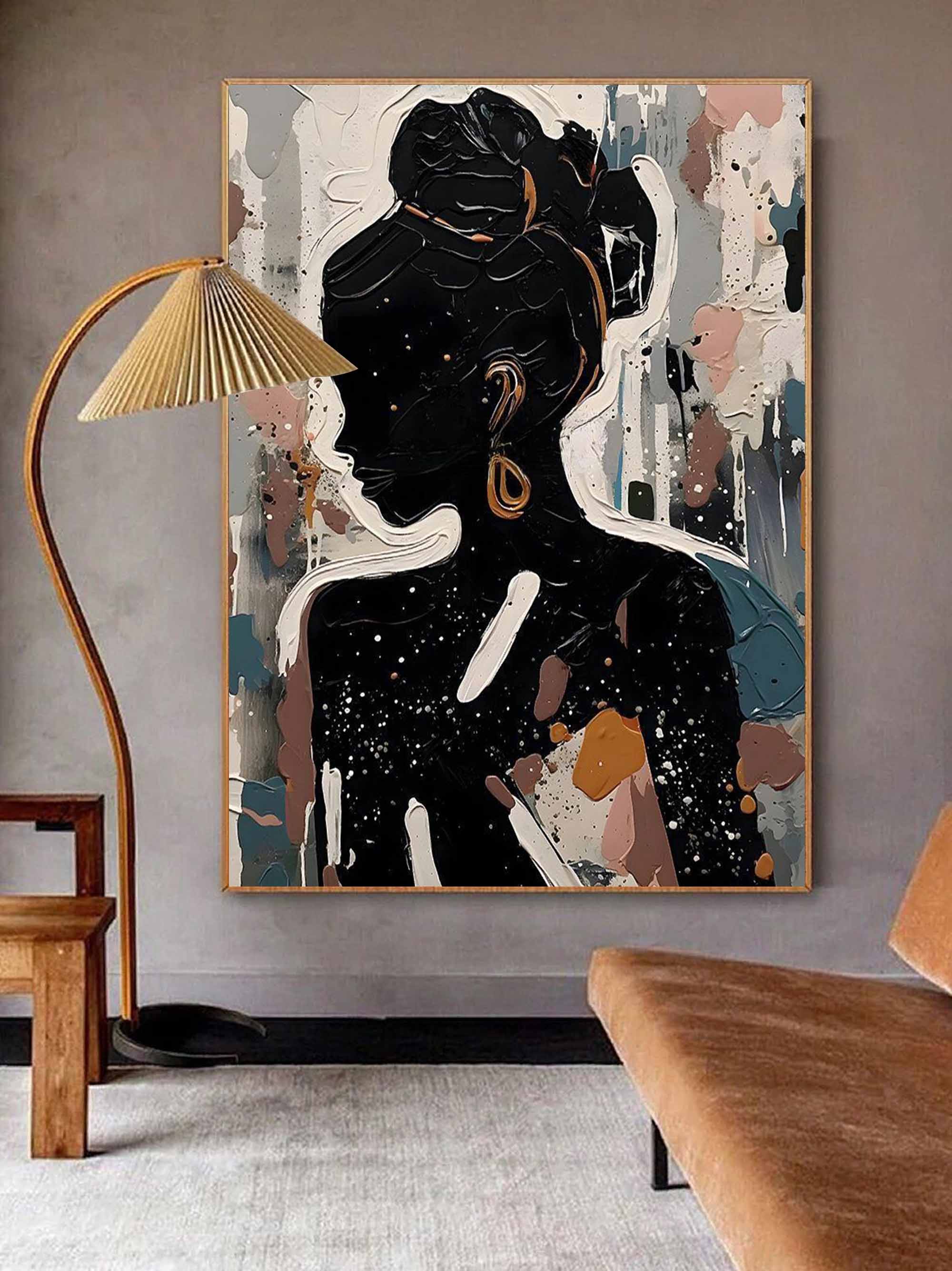 Black Abstract Woman Oil Painting Black Abstract Woman Canvas Art Texture Figure Wall Decor Painting