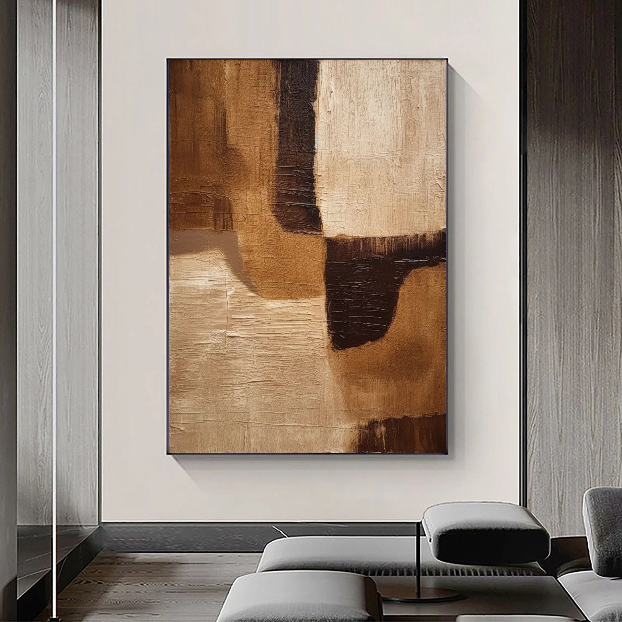 Brown and Beige Geometric Wabi Sabi Oversized Painting Abstract Wall Decor