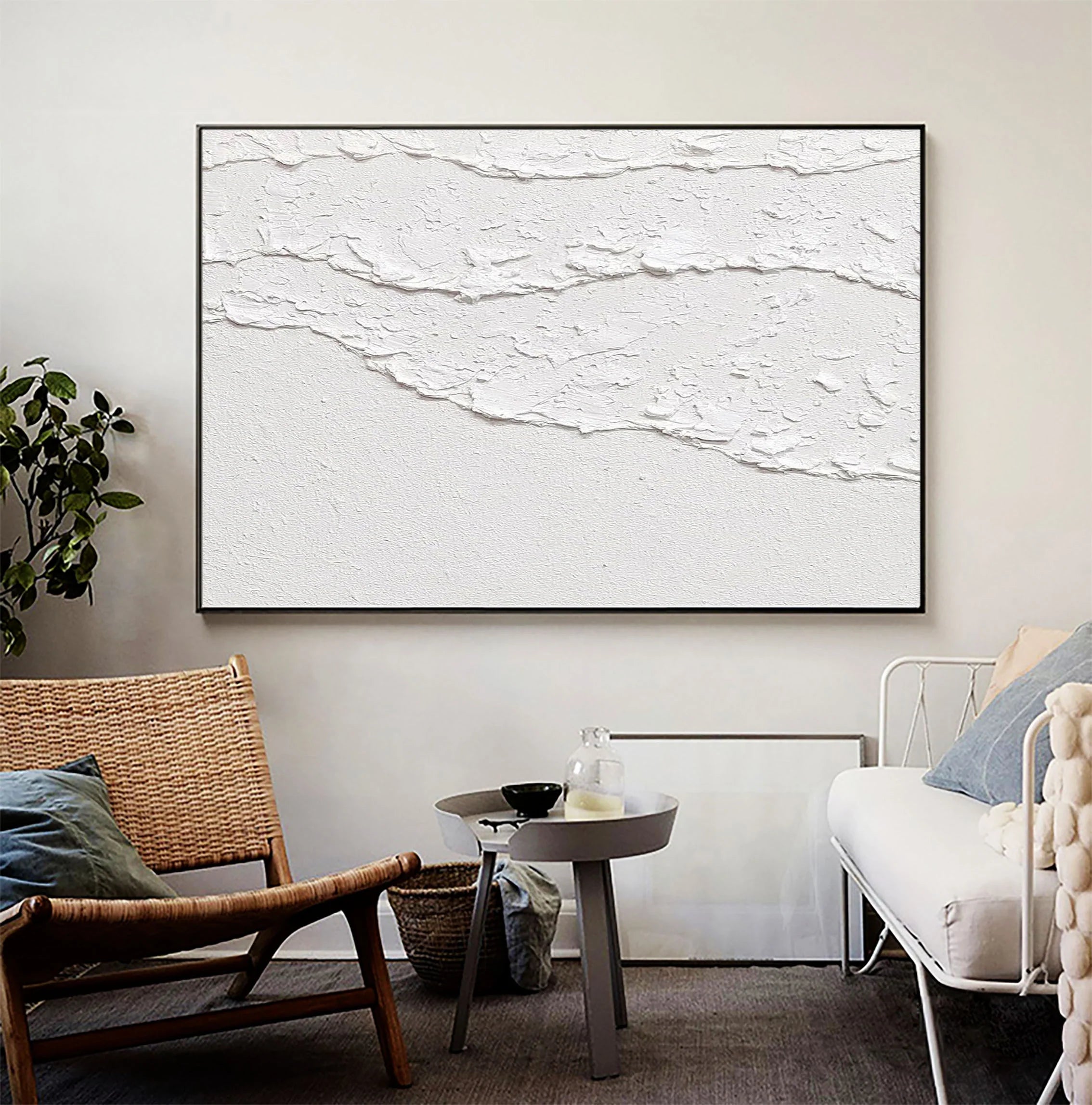 White Minimalist Plaster Art Painting for Room Decor