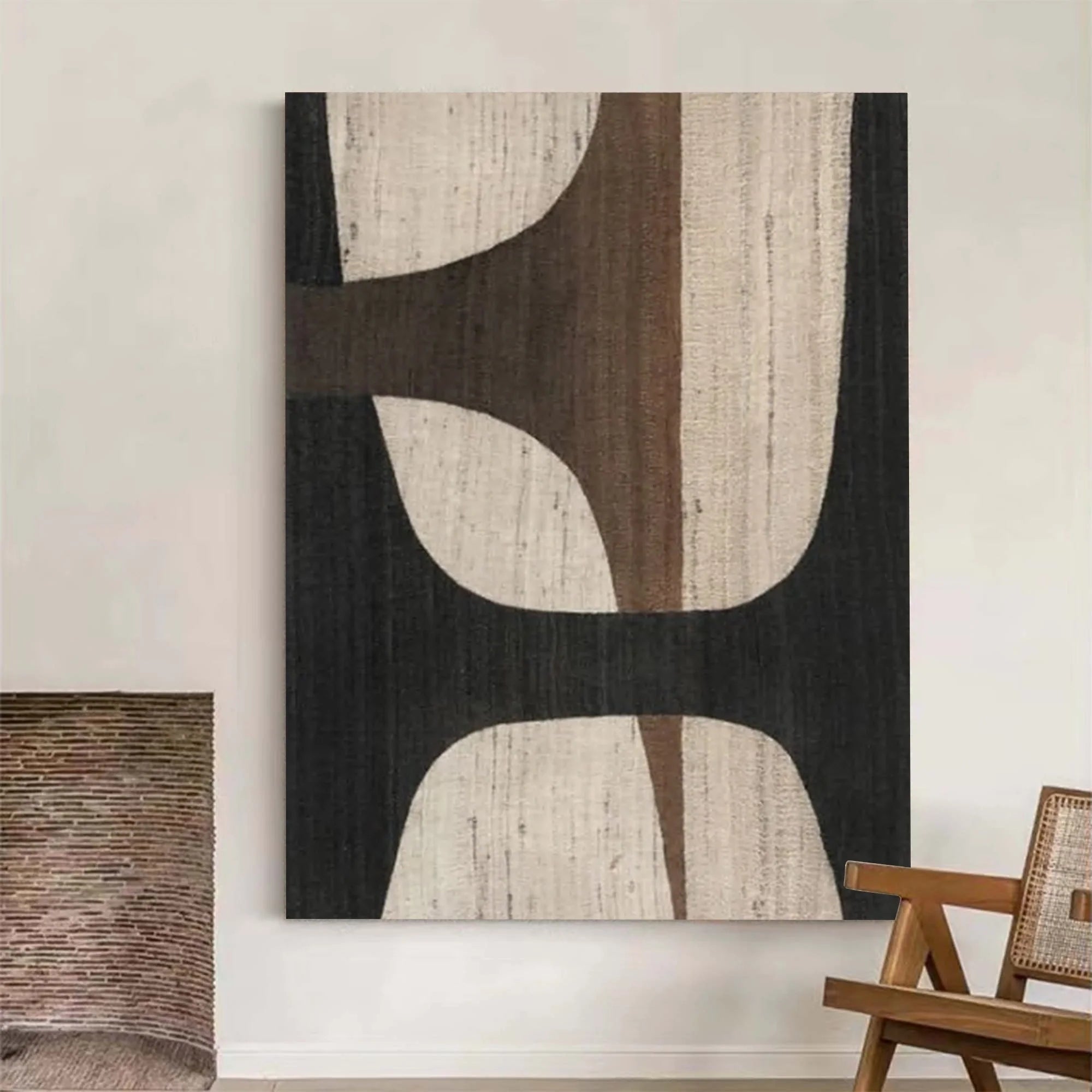 Original Wabi Sabi Abstract Wall Artwork Painting Black Beige Room Decor