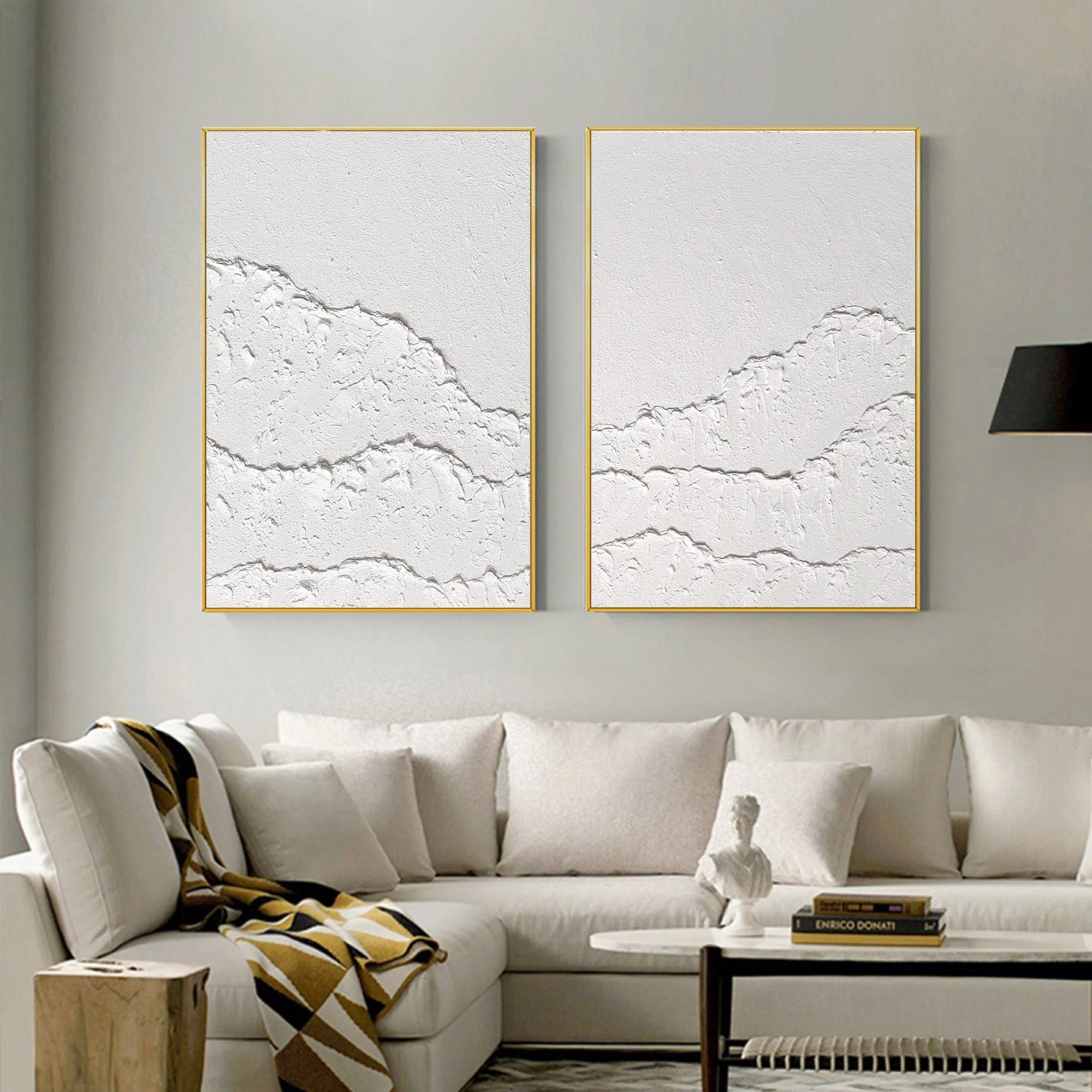 Set of 2 Textured Plaster Art Painting Minimalistic Room Decor