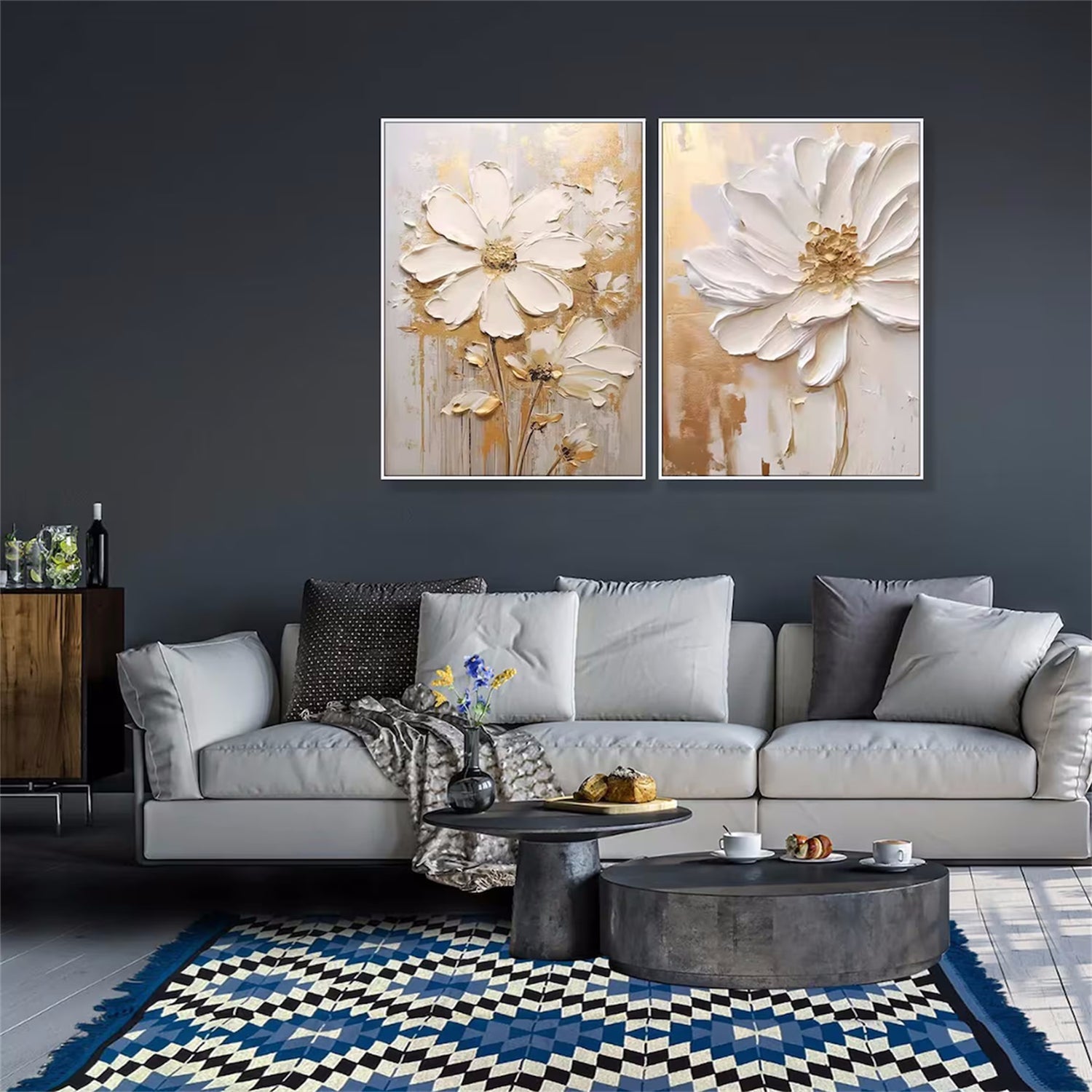 Flower & Tree Abstract Textured Wall Art Set of 2#ML045