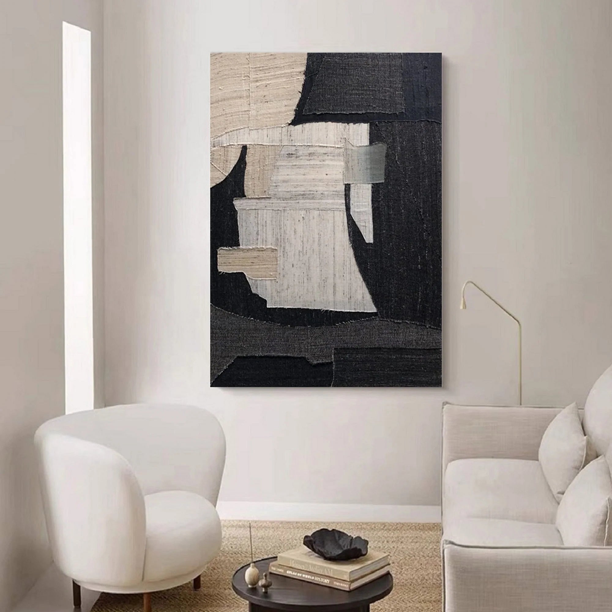 Wabi Sabi Black Beige Abstract Wall Decor Painting on Canvas