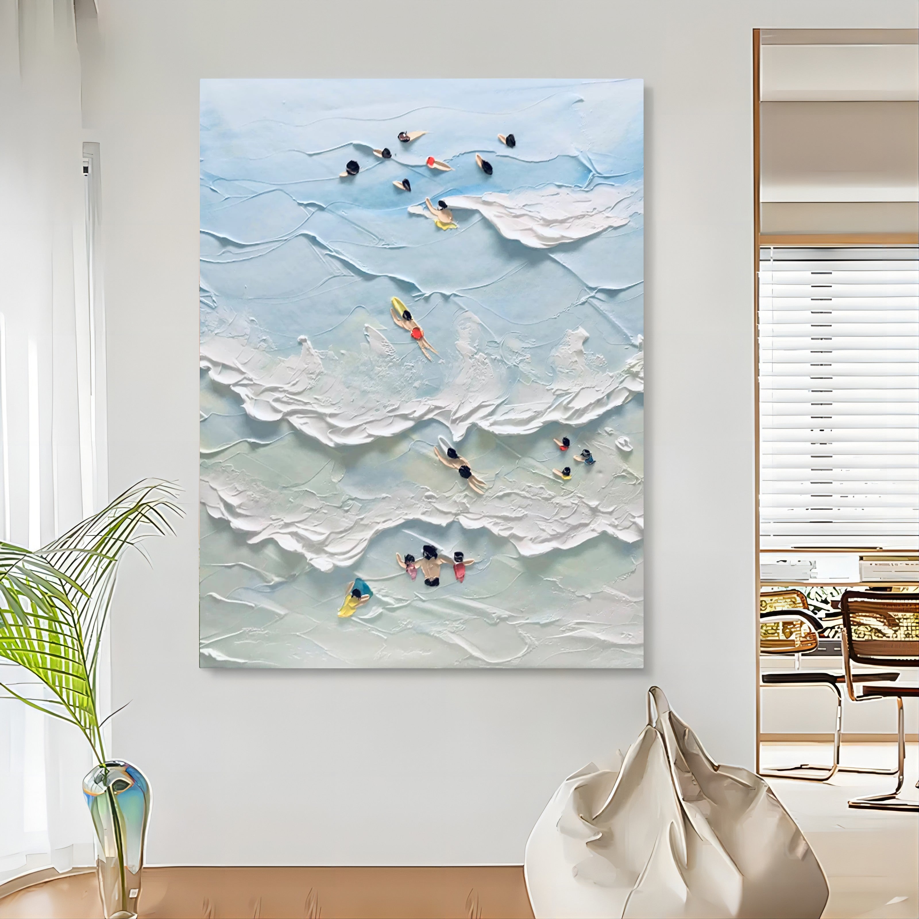 The Beach Joys Ocean Art Hand Painted Extra Large Heavy Textured Acrylic painting Plaster Wall Art